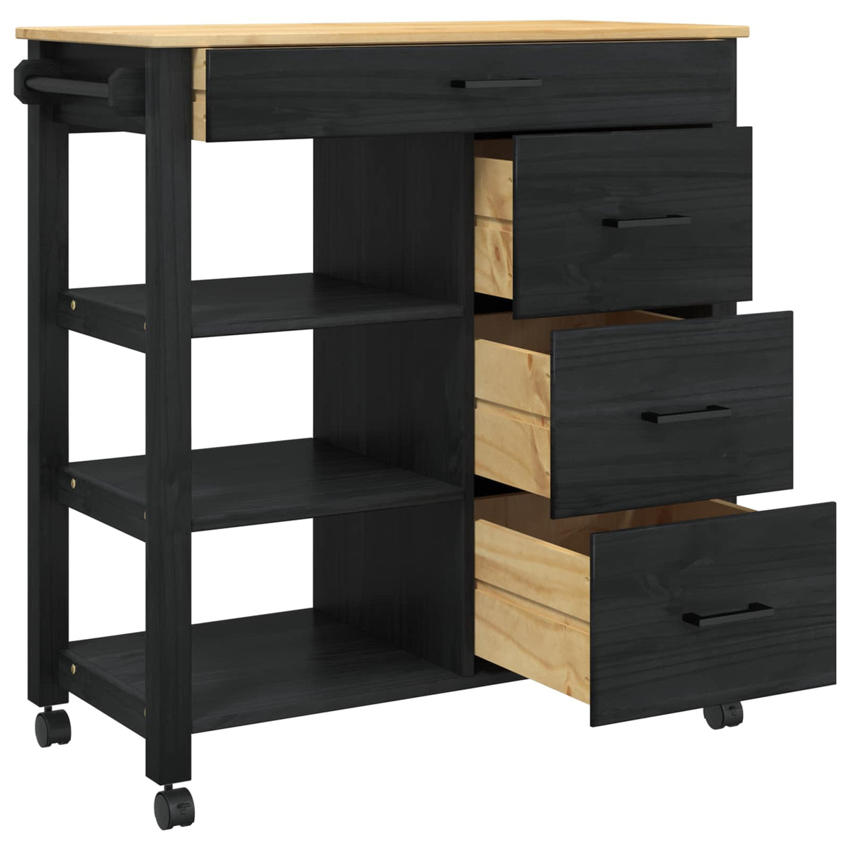 Køkkenvogn MONZA Sort 84 x 40 x 88,5 cm Massivt fyrretræ