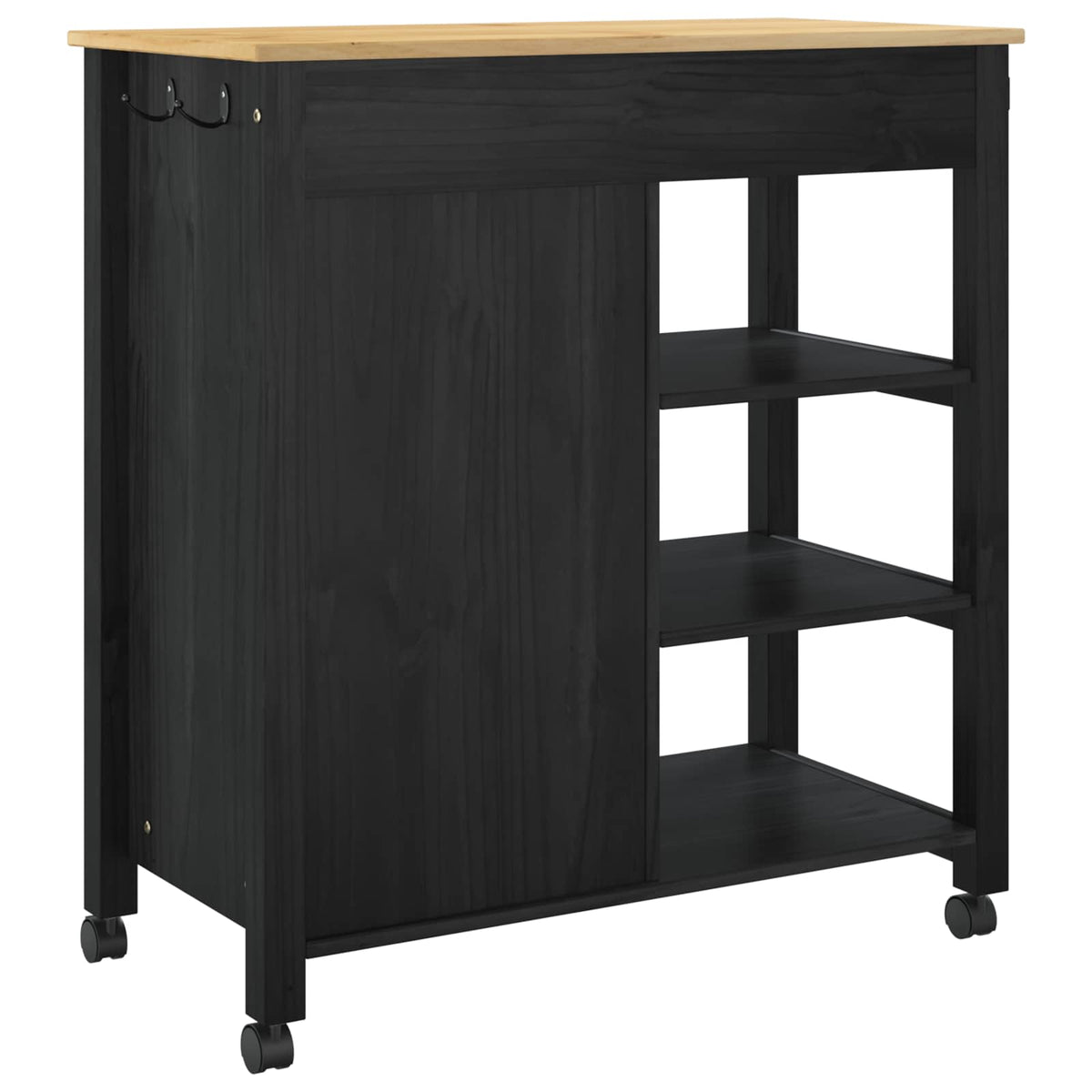 Køkkenvogn MONZA Sort 84 x 40 x 88,5 cm Massivt fyrretræ