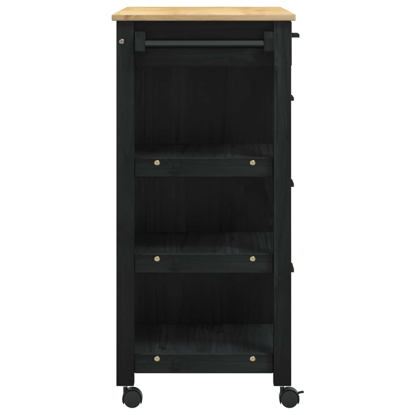 Køkkenvogn MONZA Sort 84 x 40 x 88,5 cm Massivt fyrretræ