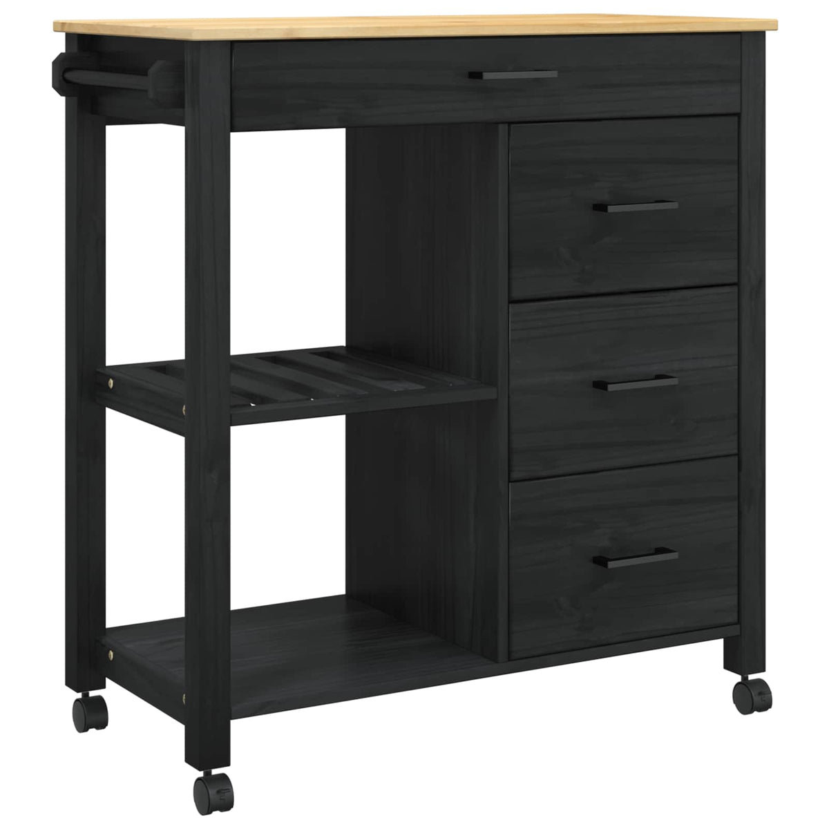 Køkkenvogn MONZA Sort 84 x 40 x 88,5 cm Massivt fyrretræ