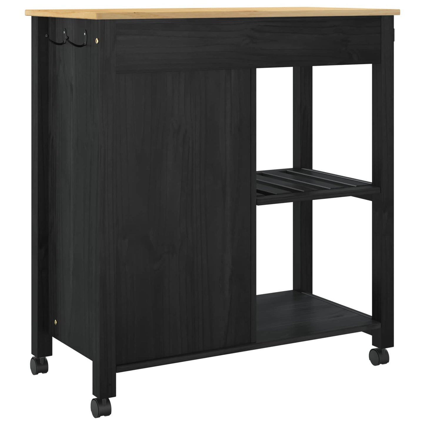 Køkkenvogn MONZA Sort 84 x 40 x 88,5 cm Massivt fyrretræ