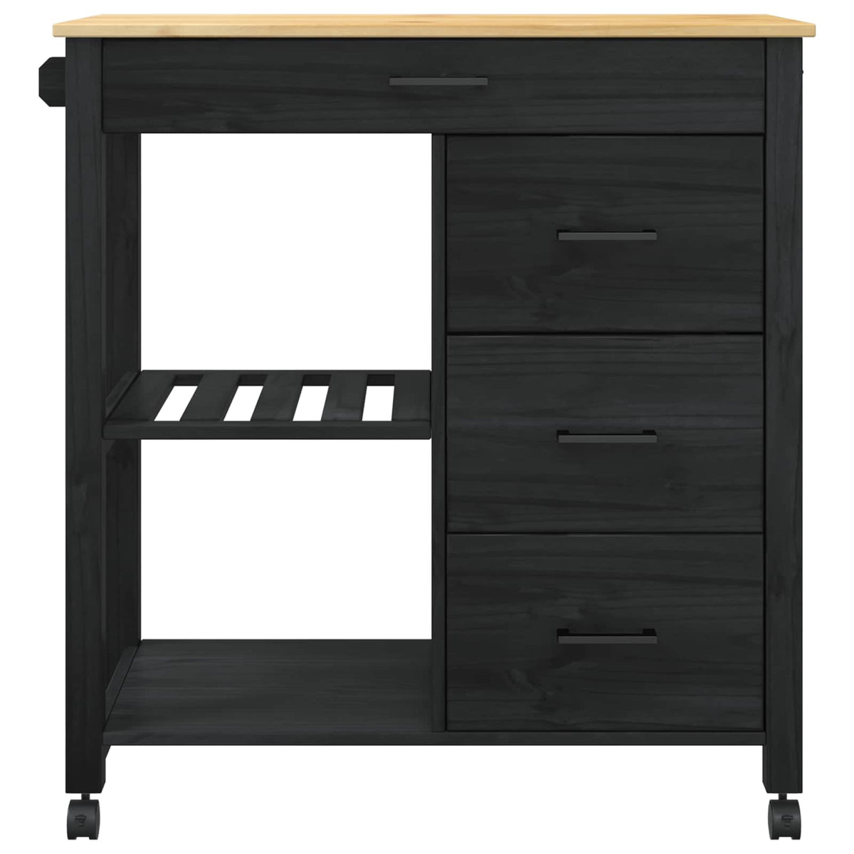 Køkkenvogn MONZA Sort 84 x 40 x 88,5 cm Massivt fyrretræ