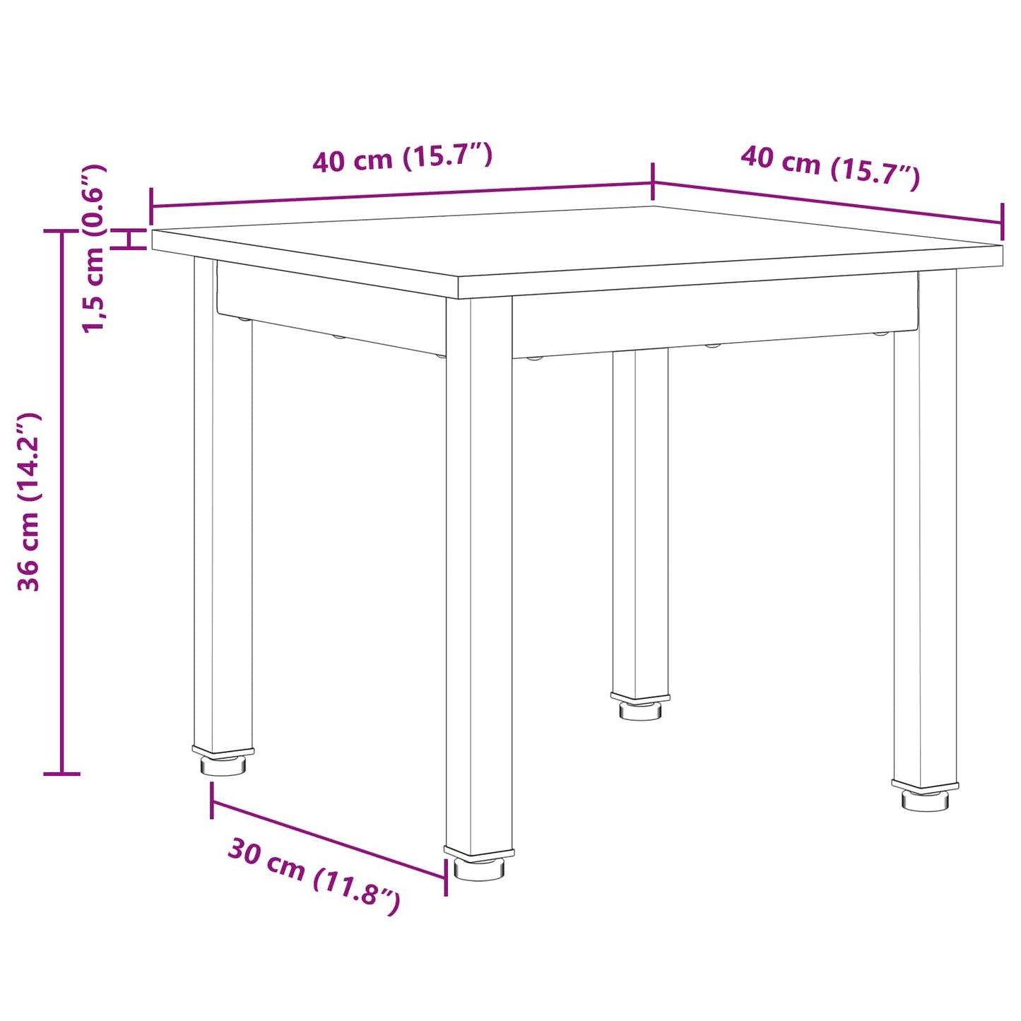 Sofabord Hvid 40 x 40 x 36 cm Massiv fyrretræ