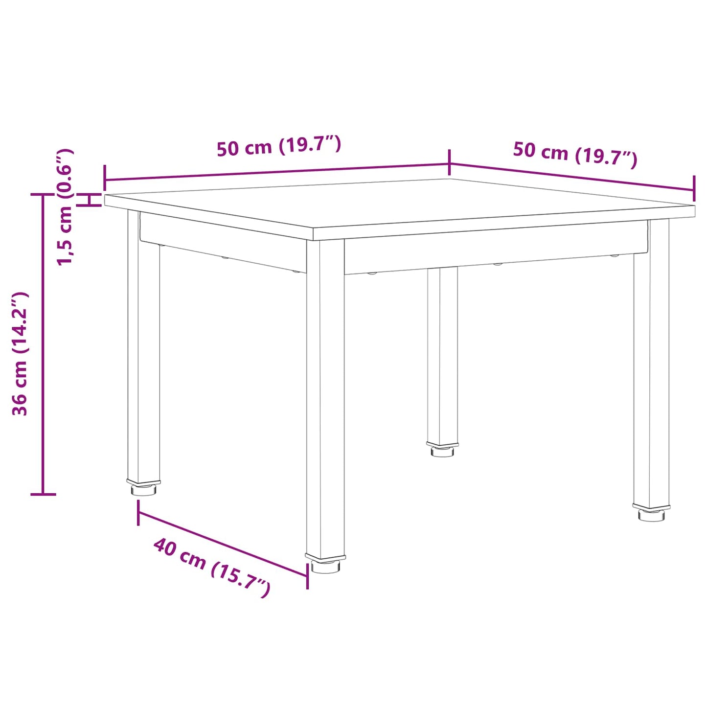 Sofabord Hvid 50 x 50 x 36 cm Massiv fyrretræ
