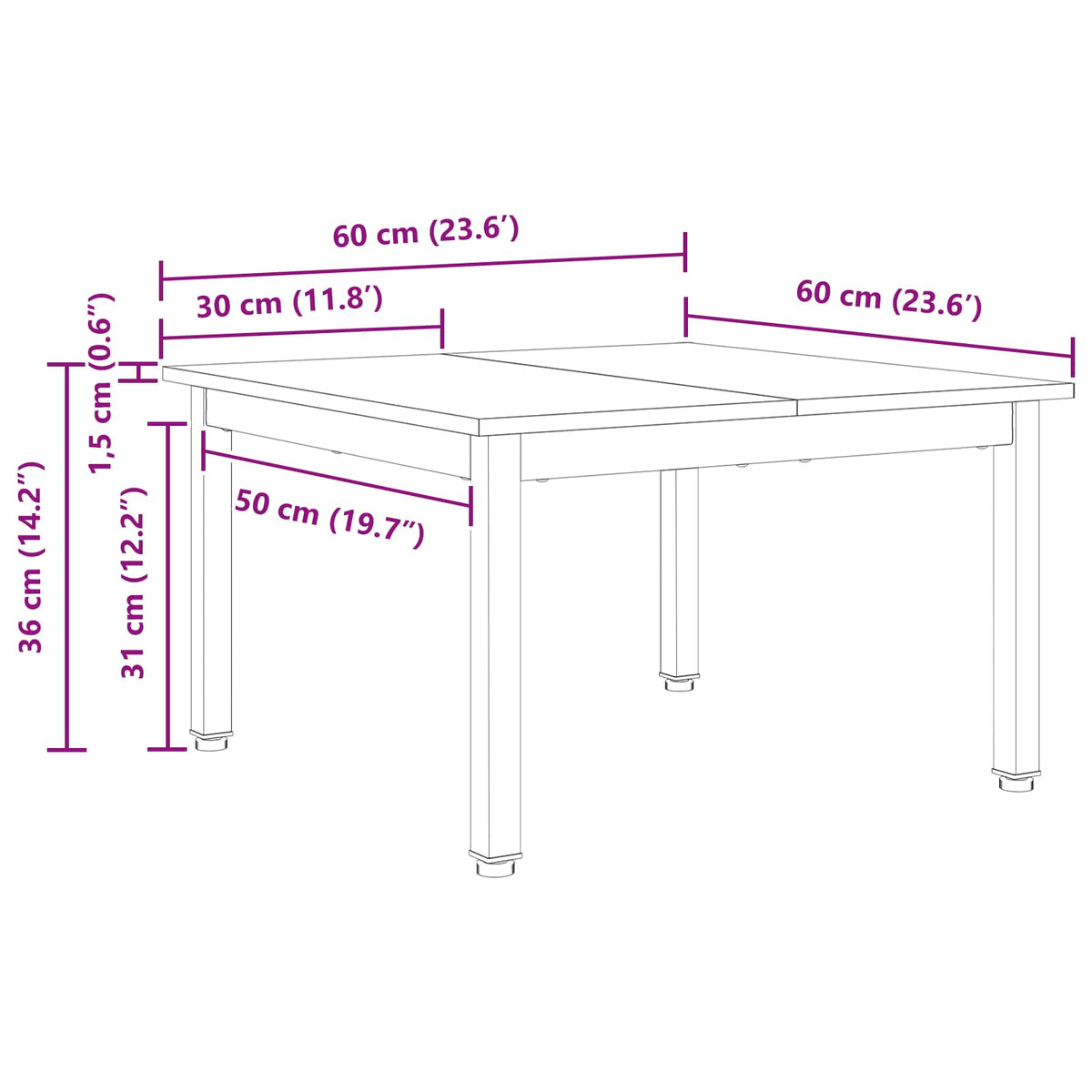 Sofabord Naturfarvet 60 x 60 x 36 cm Massiv fyrretræ