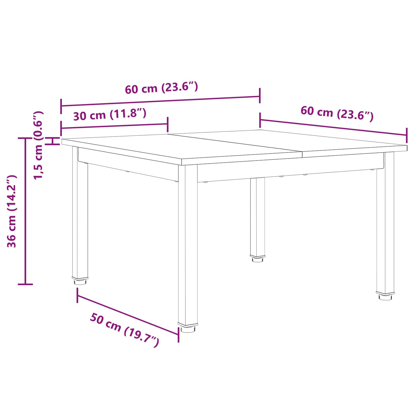 Sofabord Hvid 60 x 60 x 36 cm Massiv fyrretræ