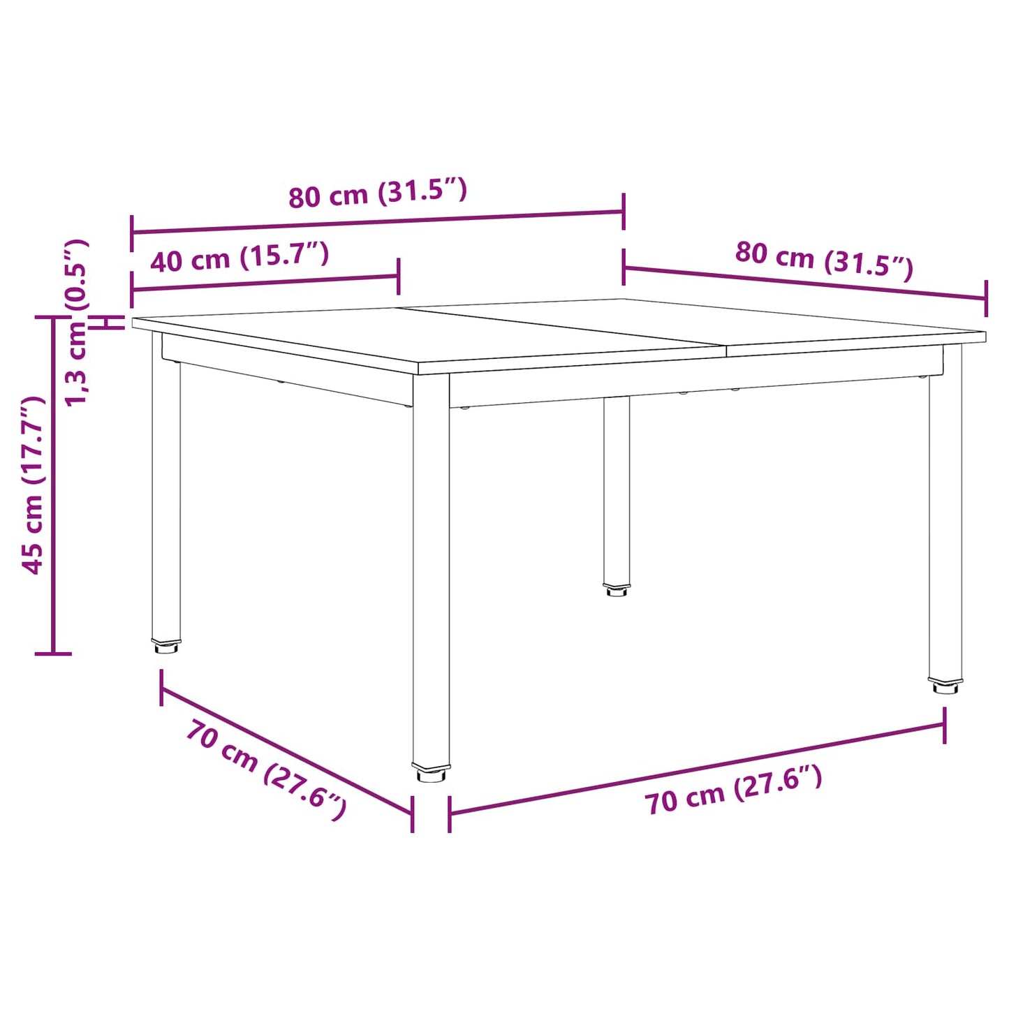 Sofabord Hvid 80 x 80 x 45 cm Massiv fyrretræ
