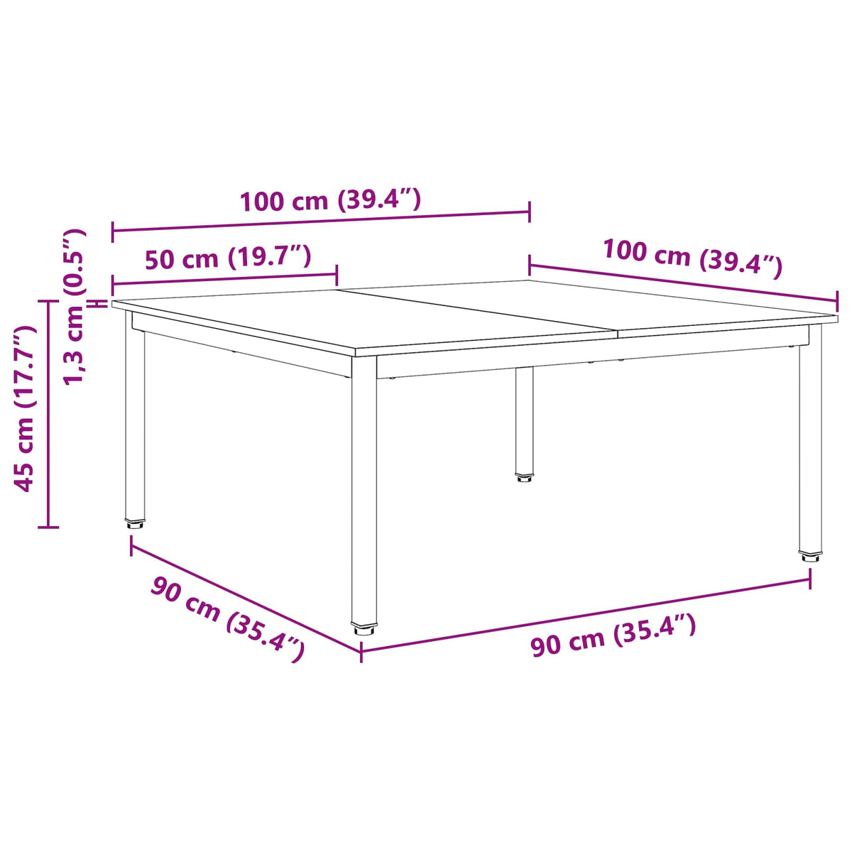 Sofabord Hvid 100 x 100 x 45 cm Massiv fyrretræ
