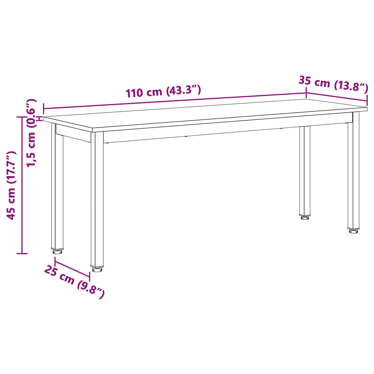 bænk Naturfarvet 110 x 35 x 45 cm Massiv fyrretræ