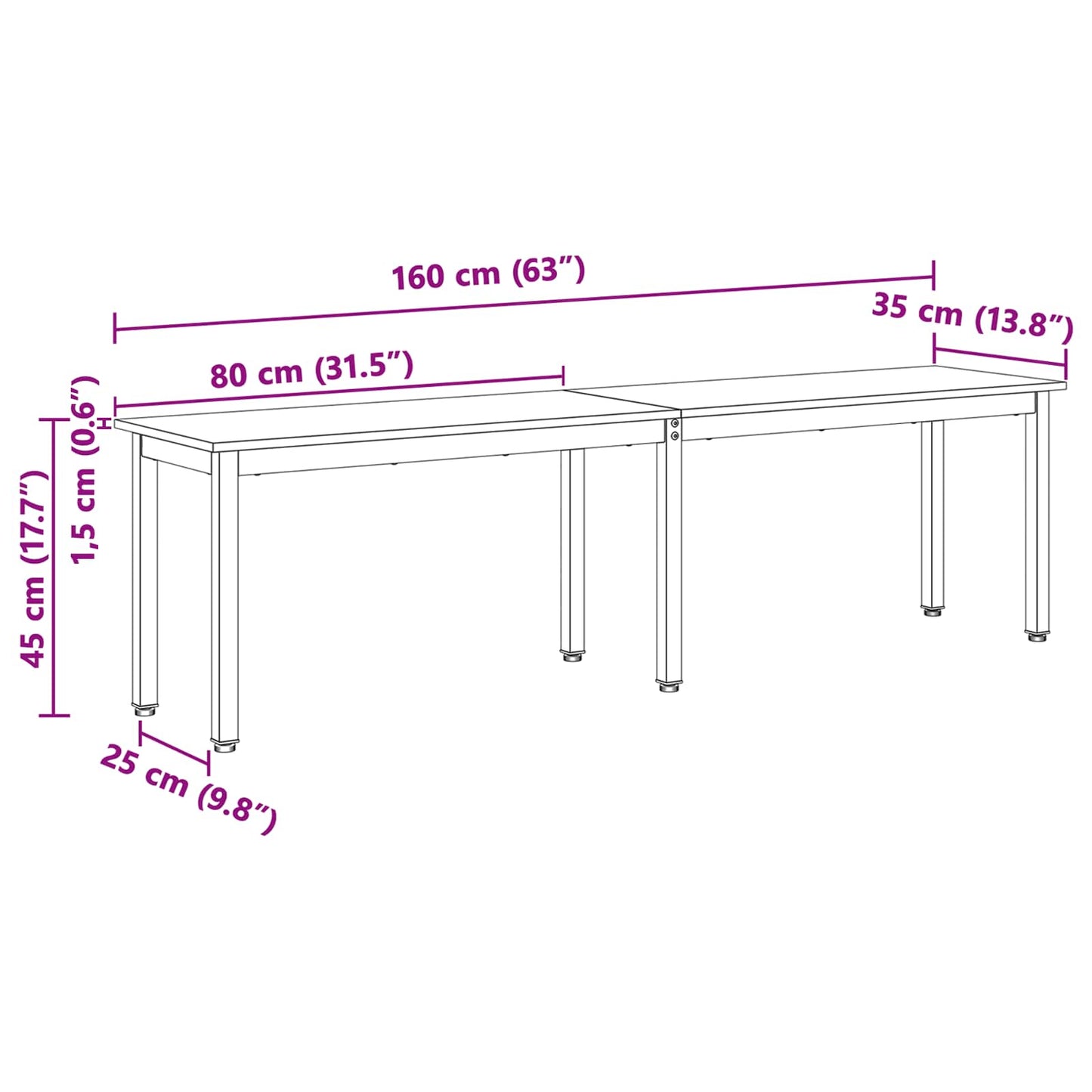 bænk Naturfarvet 160 x 35 x 45 cm Massiv fyrretræ