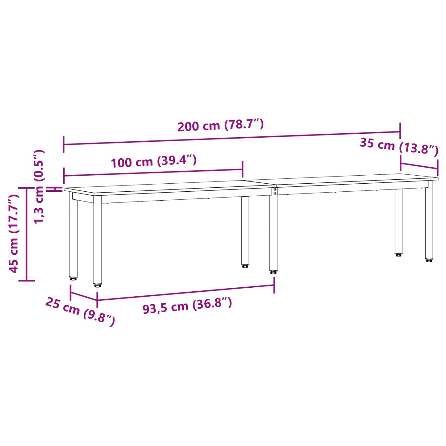 bænk Hvid 200 x 35 x 45 cm Massiv fyrretræ