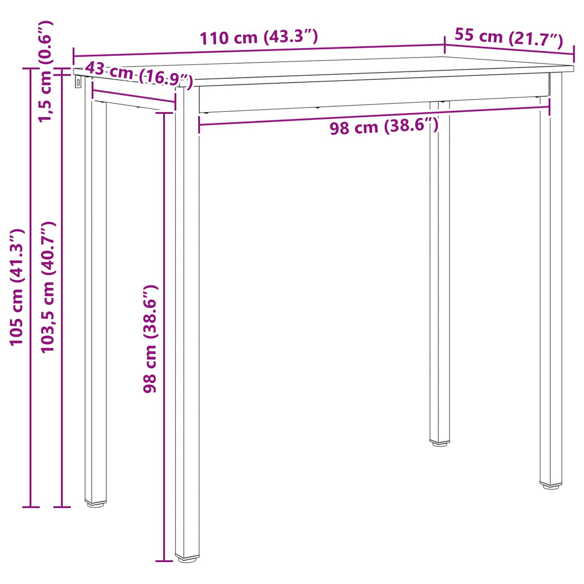 Barbord 110 x 55 x 105 cm Massiv fyrretræ Naturfarvet