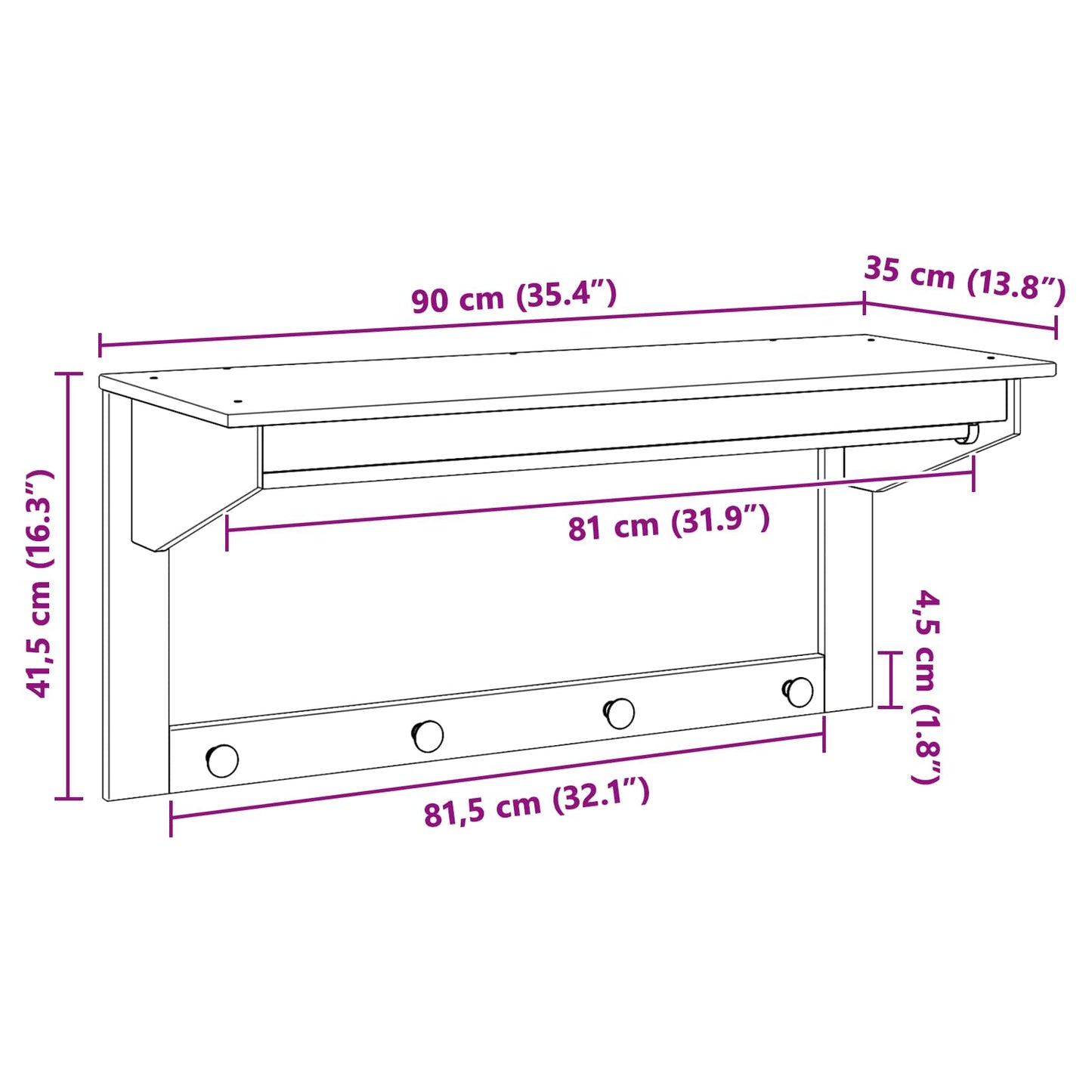 Jakkeholder HILL Honningbrun 90 x 35 x 41.5 cm Massivt fyrretræ
