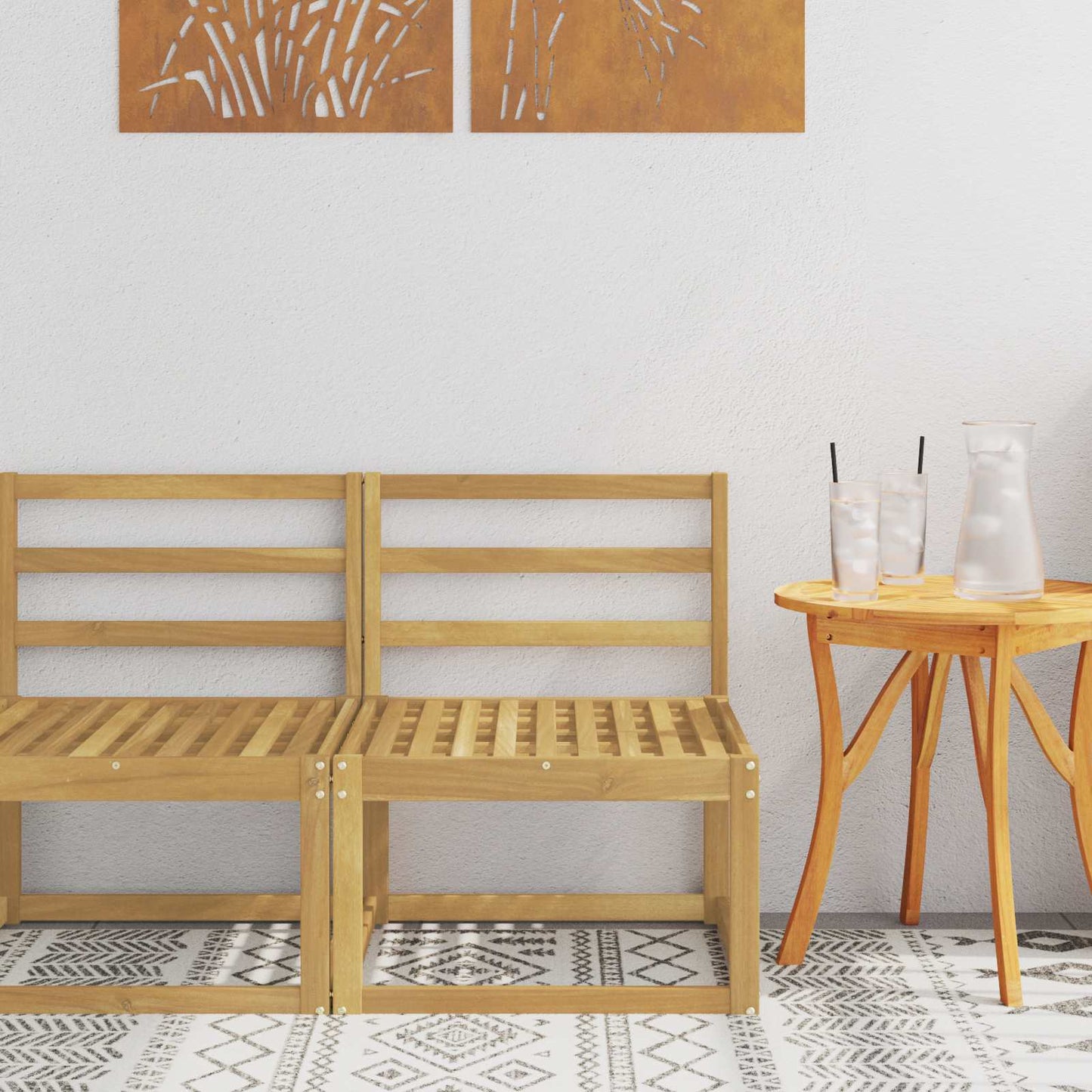 Udendørs Mellem Sofa Massivt Akacietræ Hvid 59 x 63 x 73 cm