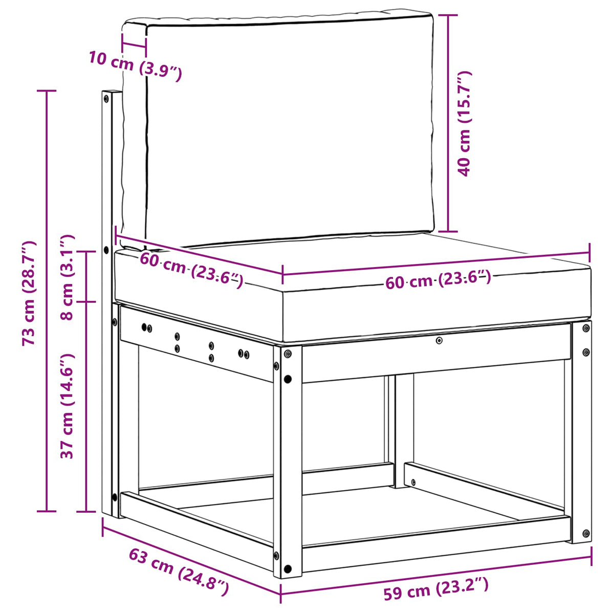 Udendørs sofagruppe Hvid og lysegrå 59 x 63 x 73 cm