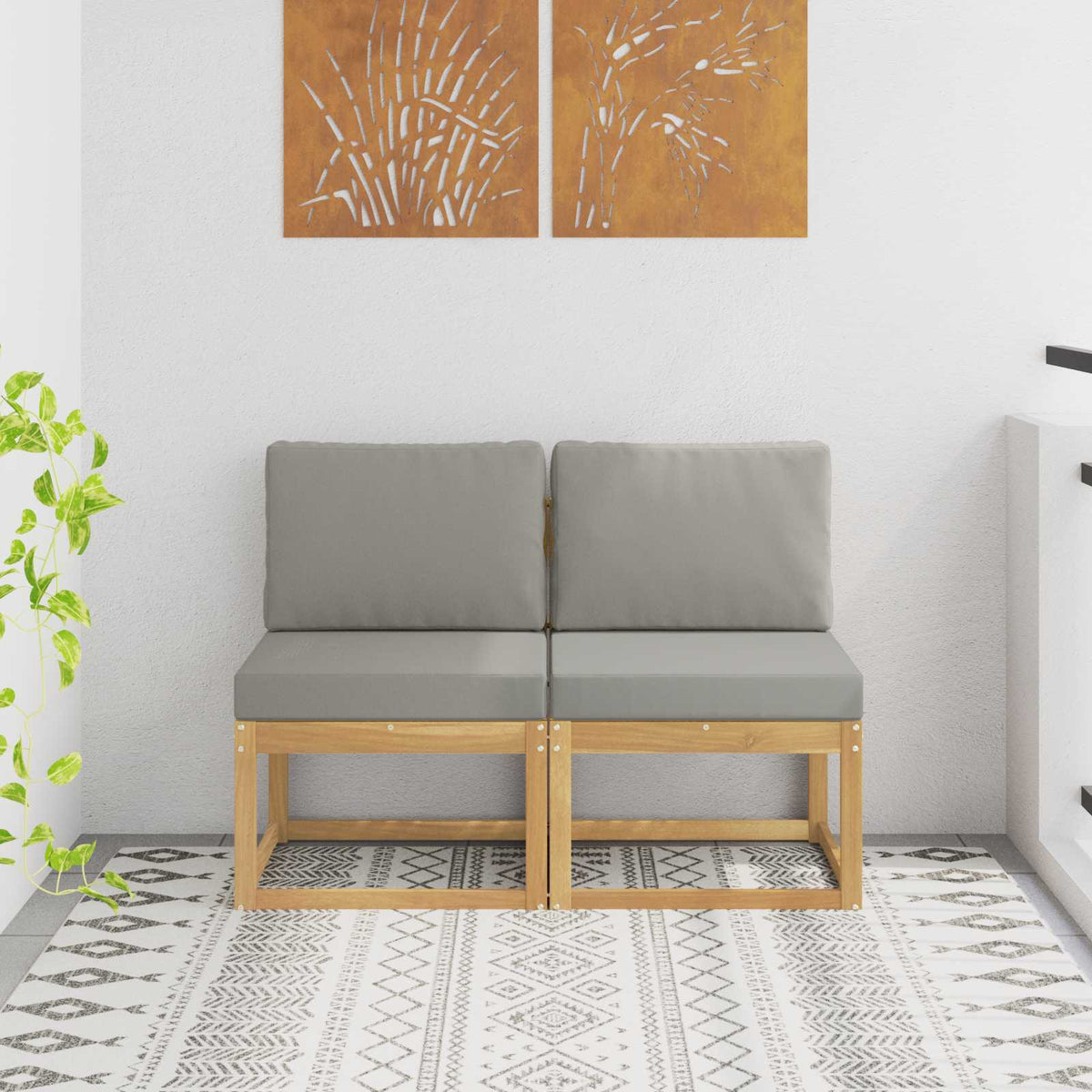 2 Stk Udendørs Mellem Sofa Massivt Akacietræ Hvid