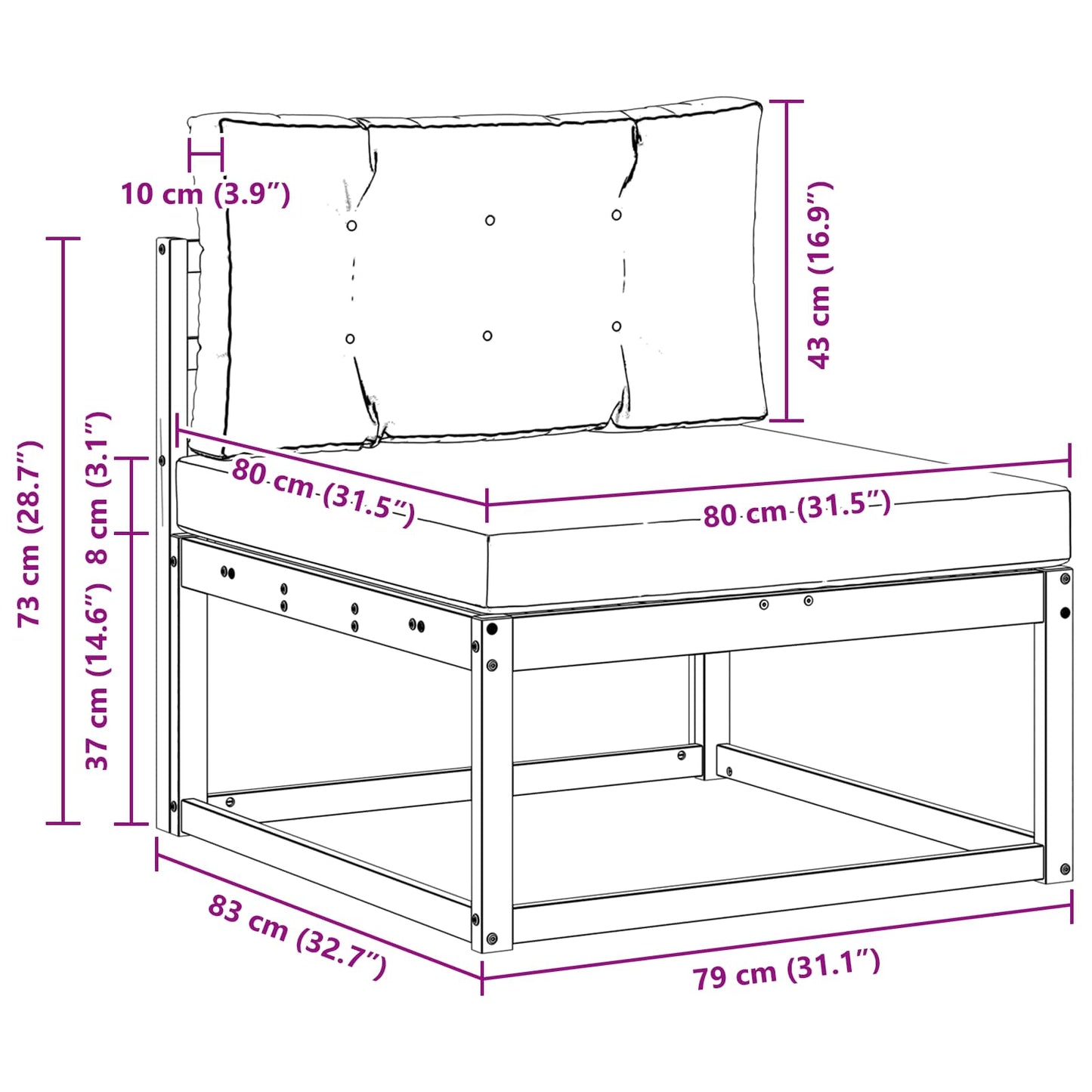 Udendørs Mellem Sofa Polyester Hvid