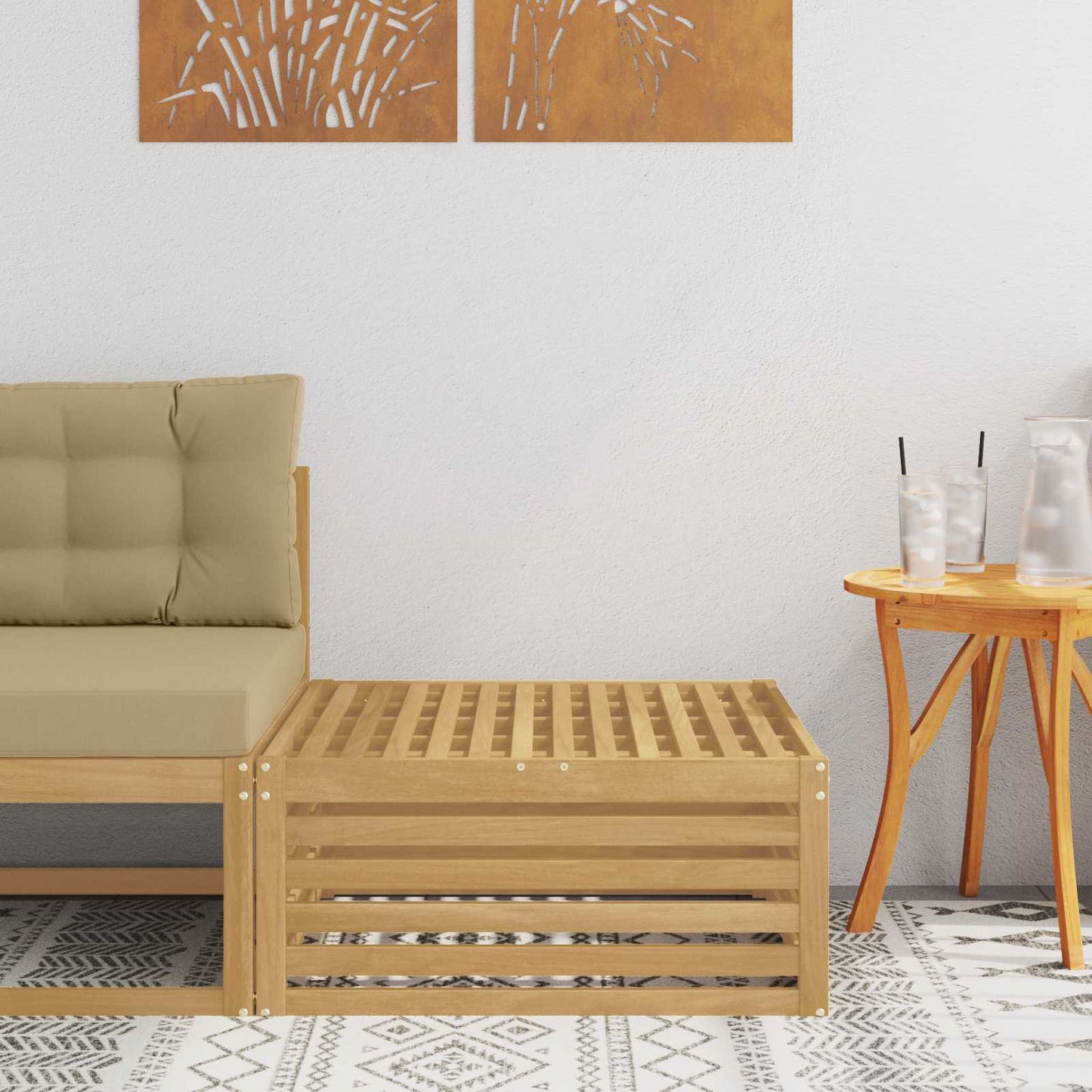 Udendørs puf Massivt Akacietræ Hvid 79 x 79 x 37 cm