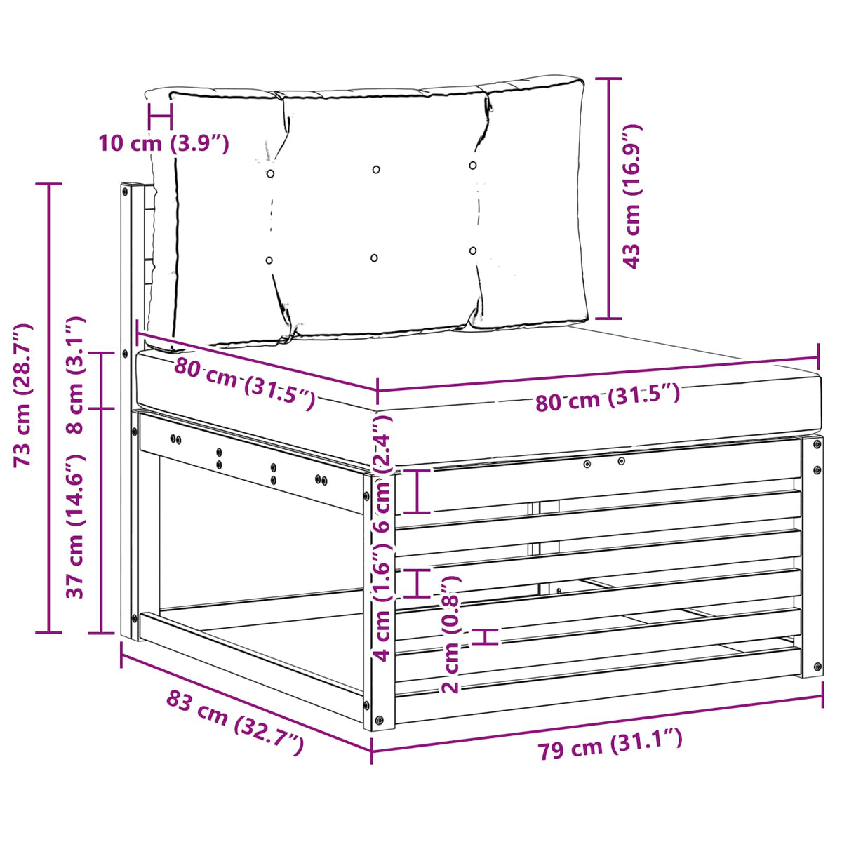 Udendørs Mellem Sofa Massivt Akacietræ Hvid