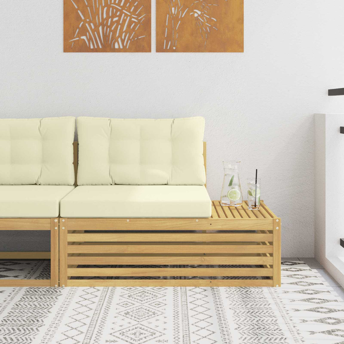 Udendørs end sofa Massivt Akacietræ Hvid