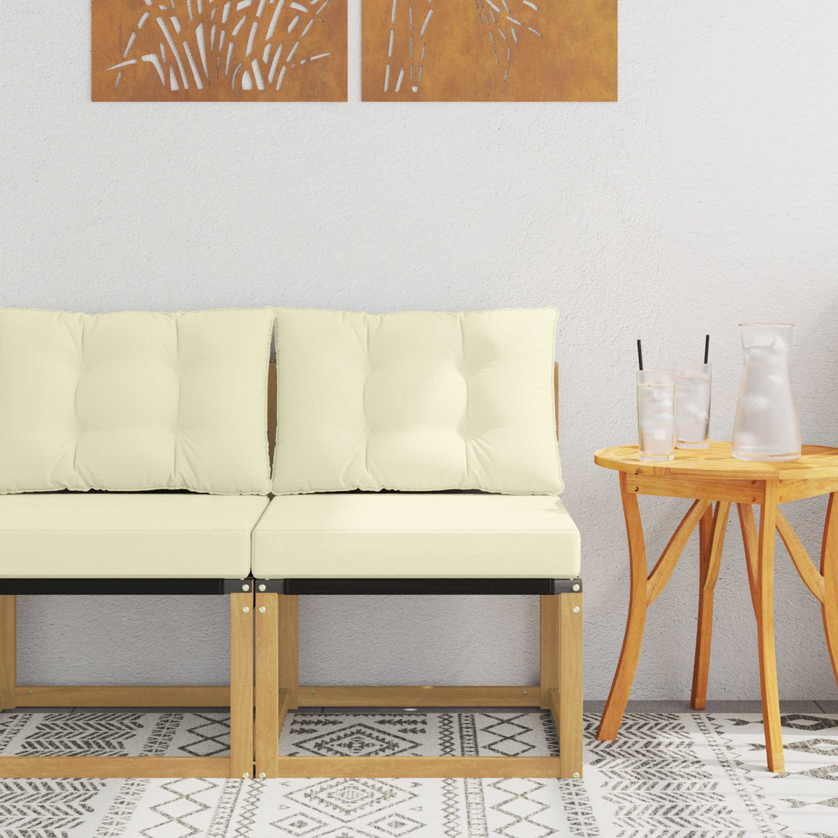 Udendørs Mellem Sofa Massivt akacietræ og Textilene-stof Hvid