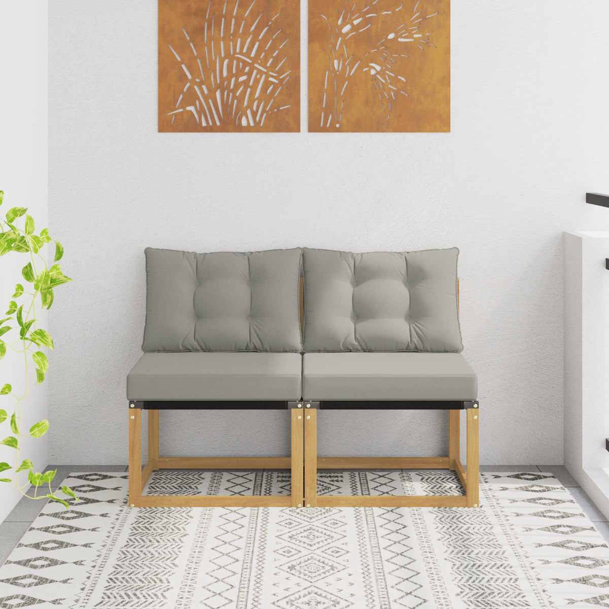2 stk. Udendørs Mellem Sofa Massivt akacietræ og Textilene-stof
