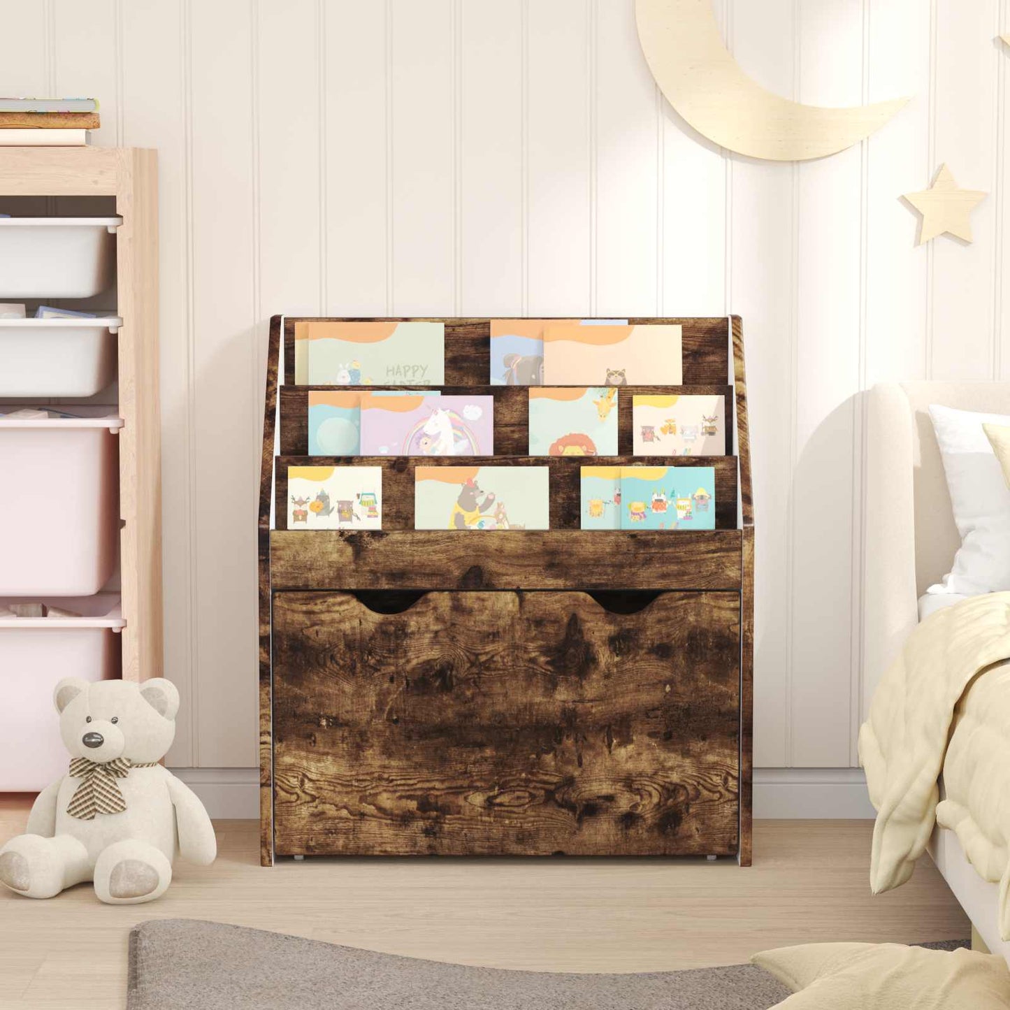 Børnebogreol Røget eg 60 x 29,5 x 69 cm Konstrueret træ