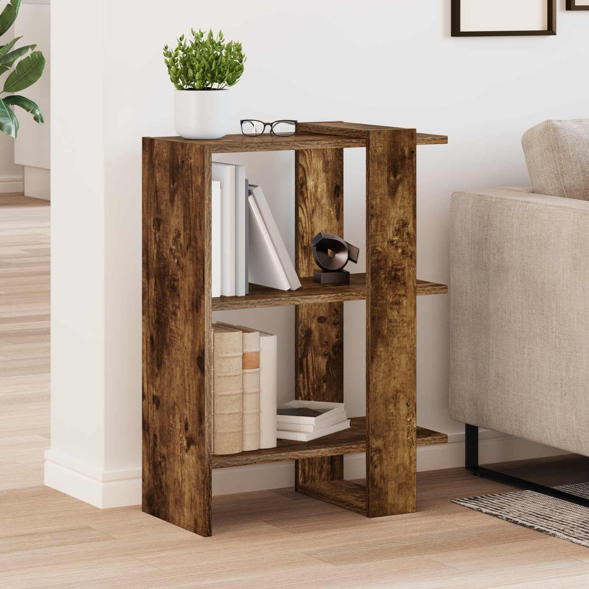 Bogreol 2 niveauer 52 x 25 x 71,5 cm Konstrueret træ Røget eg