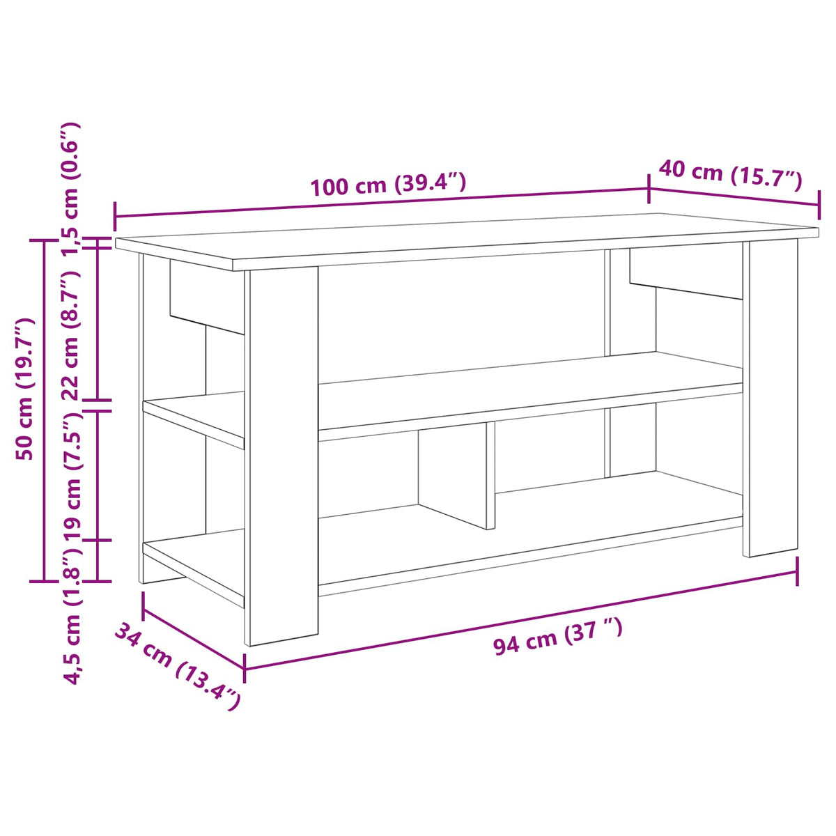 TV stand Gammelt træ 100 x 40 x 50 cm