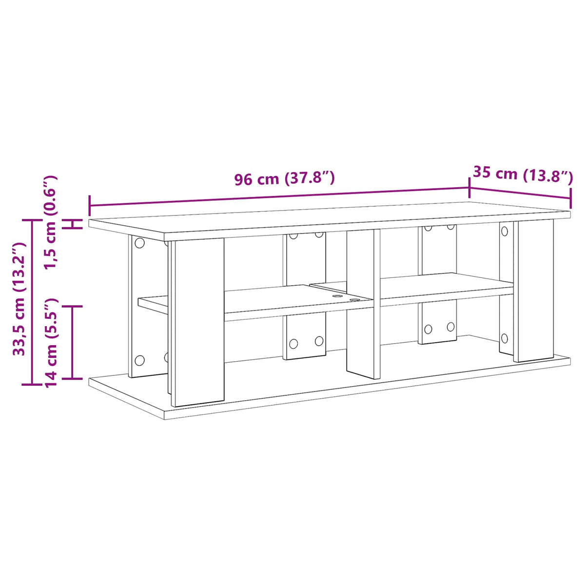 TV stand 96 x 35 x 33,5 cm Artisan Egetræ Konstrueret træ