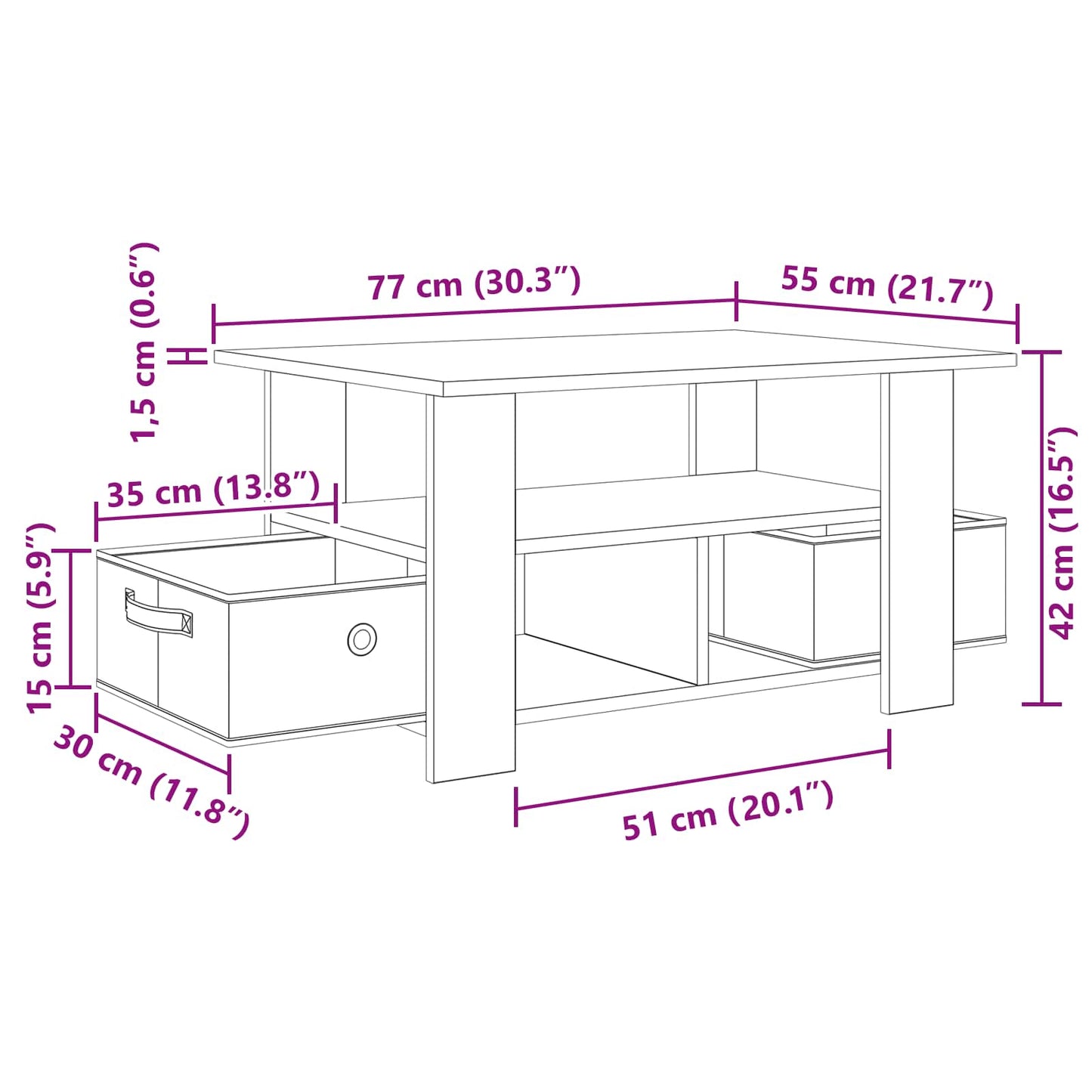 Sofabord Gammelt træ 77 x 55 x 42 cm Konstrueret træ
