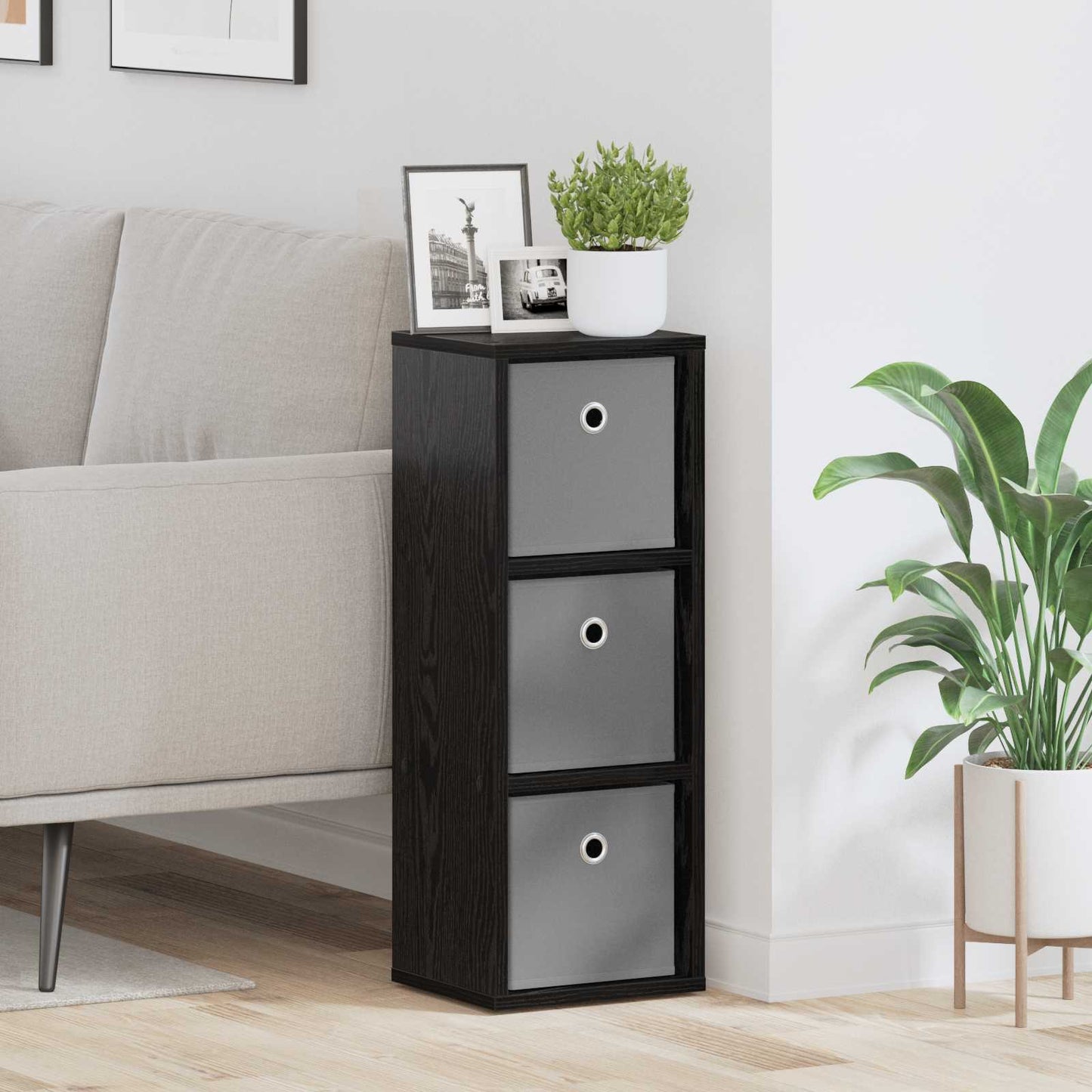 Sideboard med skuffe Sort eg 25,5 x 22 x 69,5 cm