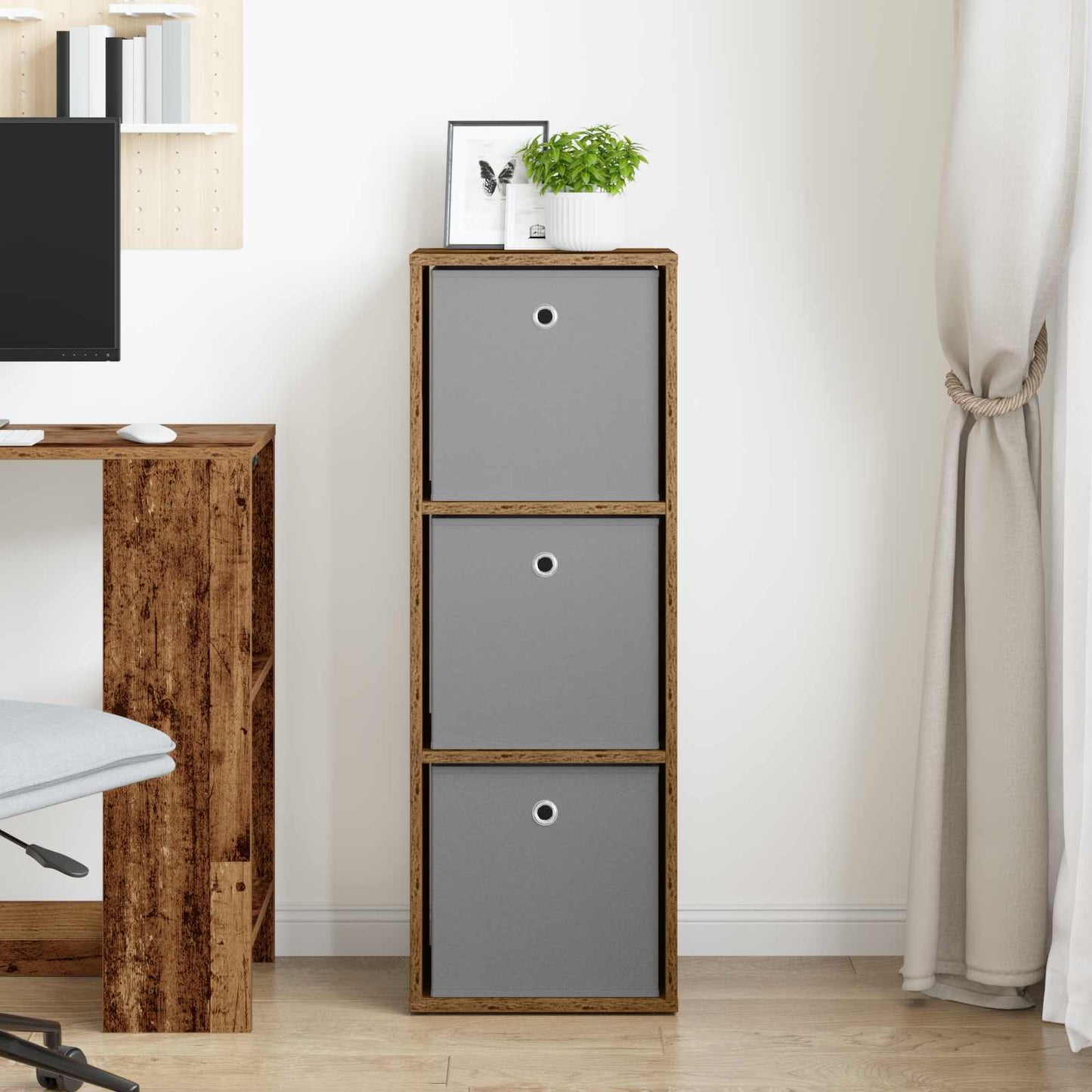 Sideboard med skuffe Gammelt træ 35 x 32 x 99,5 cm