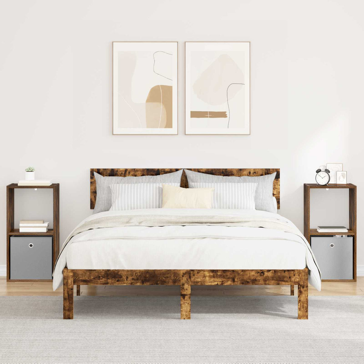 Sengebord 2 stk. Røget eg 35 x 32 x 68,5 cm Konstrueret træ