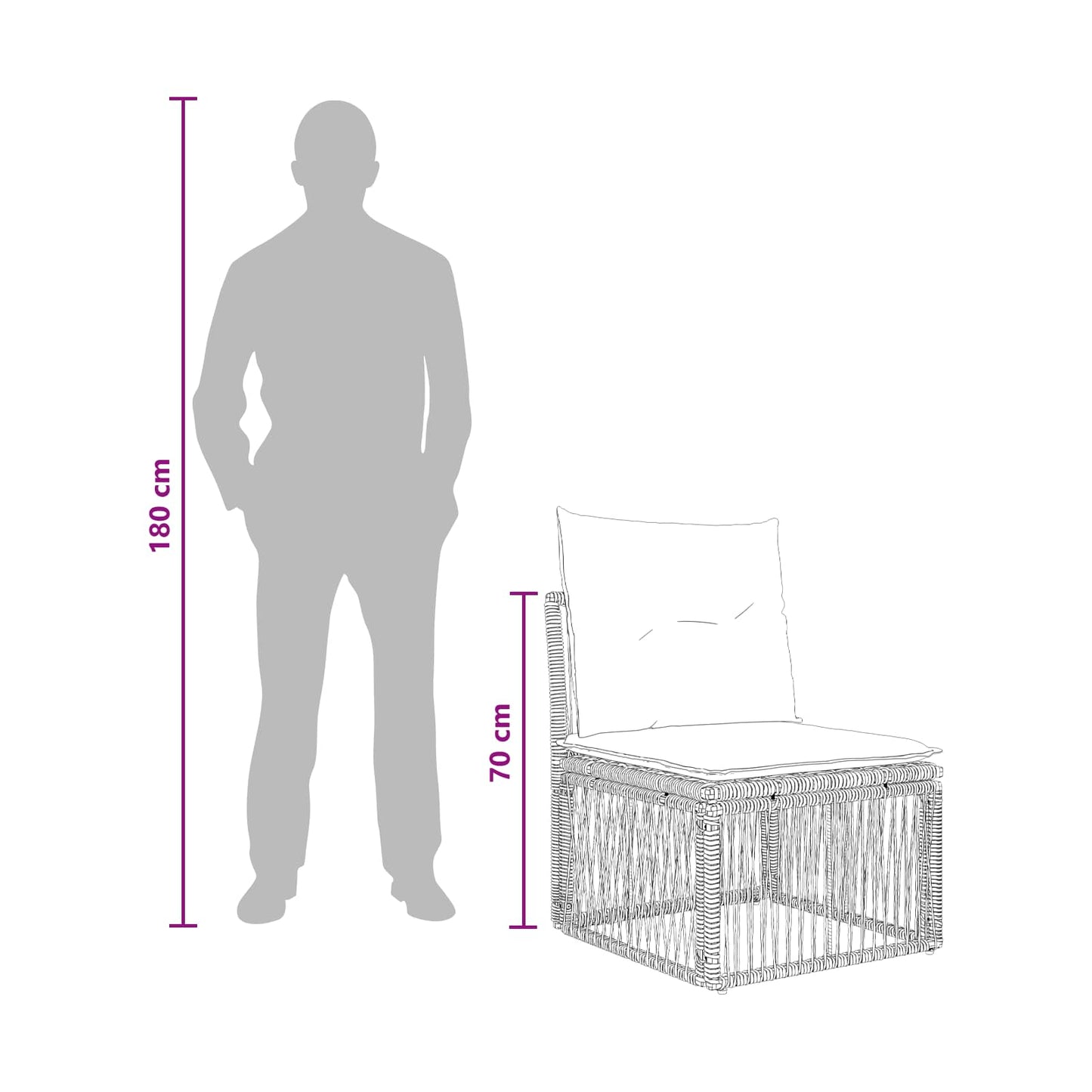 Armløs sofa enhed Sort polyrattan