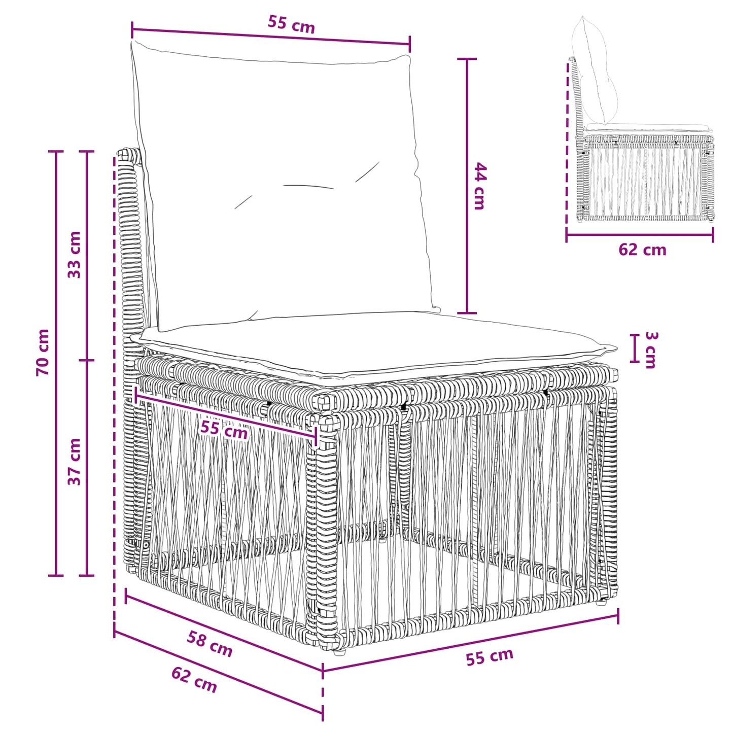 Armløs sofa enhed Sort polyrattan