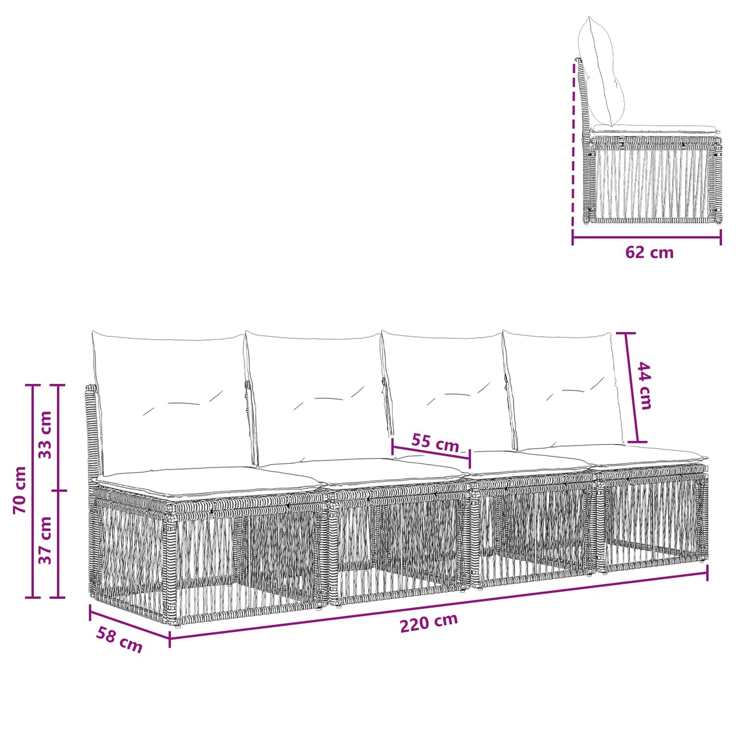 4-sæders sofa 4 stk. 4-Antal sæder Sort polyrattan