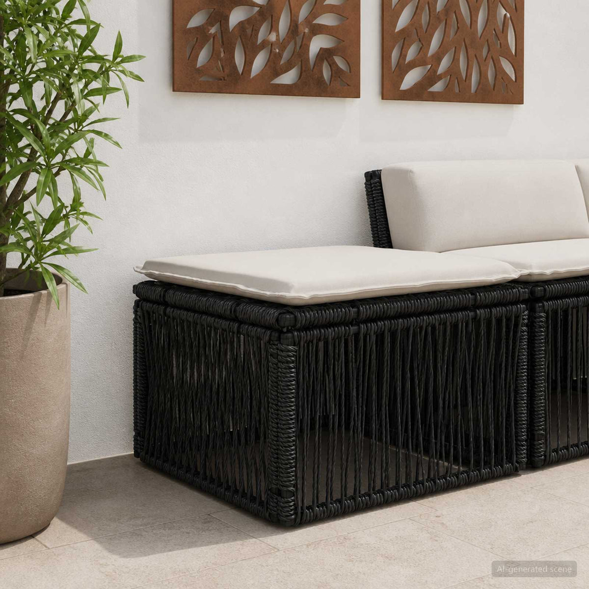 Fodskammel Sort polyrattan