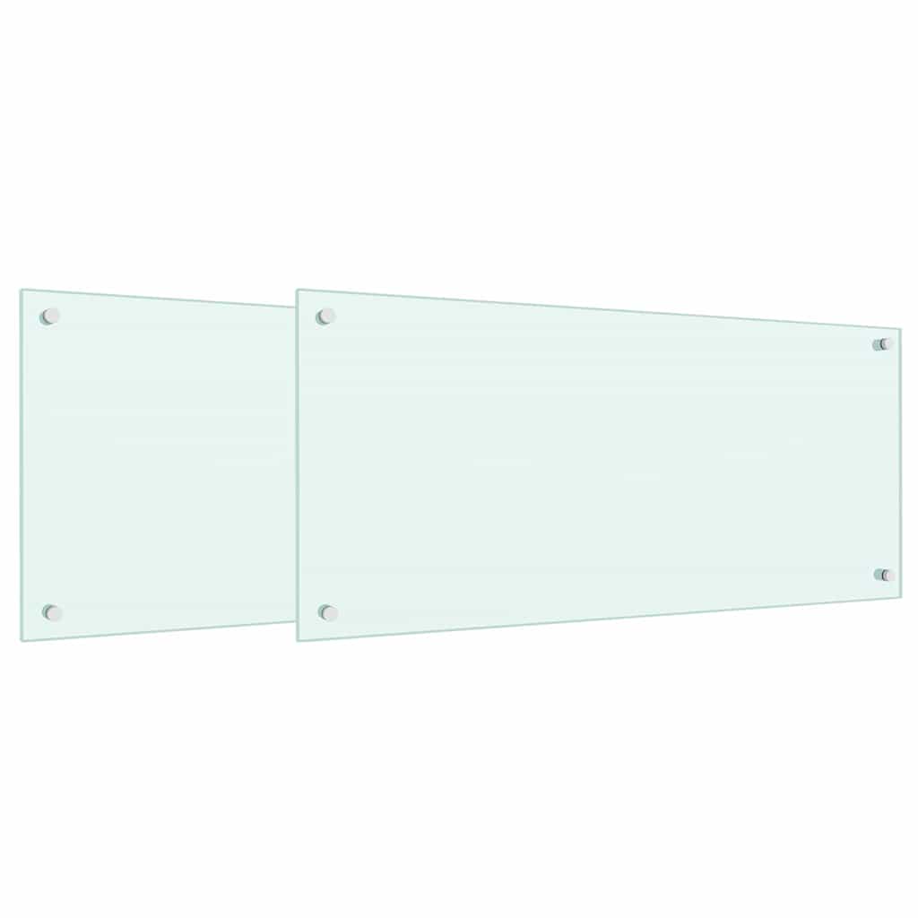 Køkkenbacksplash 2 stk. Hvid 90 x 40 cm hærdet glas