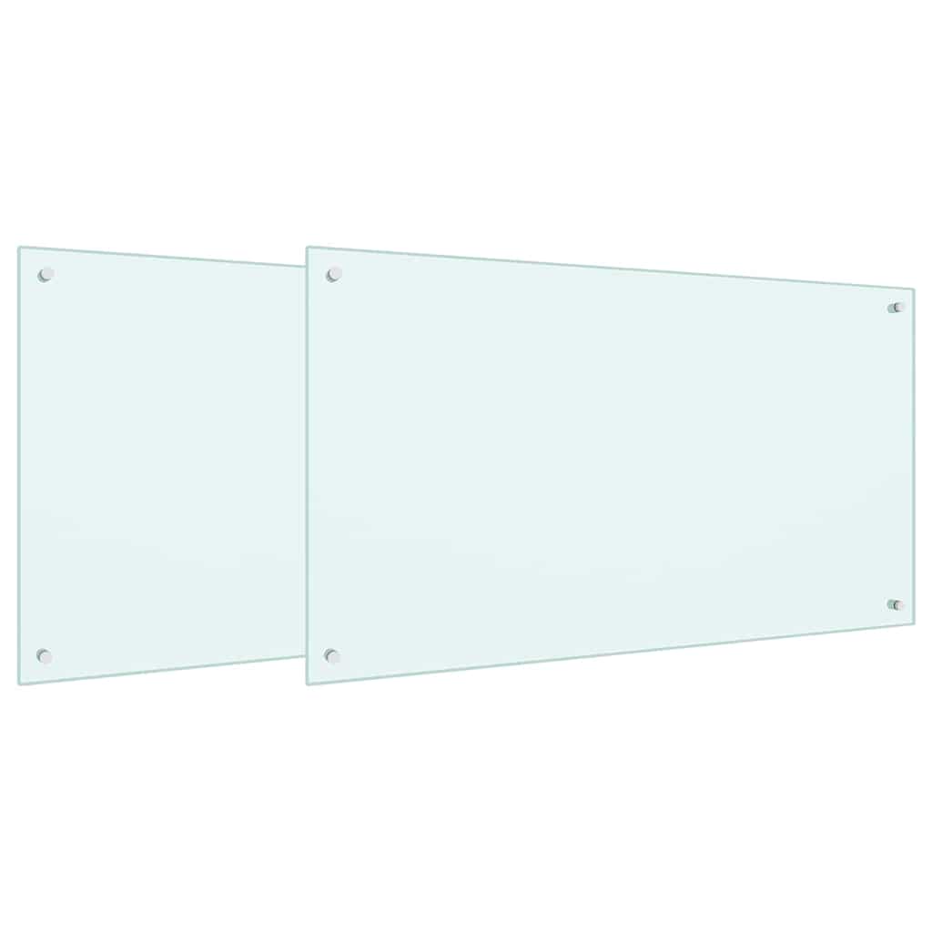 Køkkenbacksplash 2 stk. Hvid 100 x 60 cm hærdet glas
