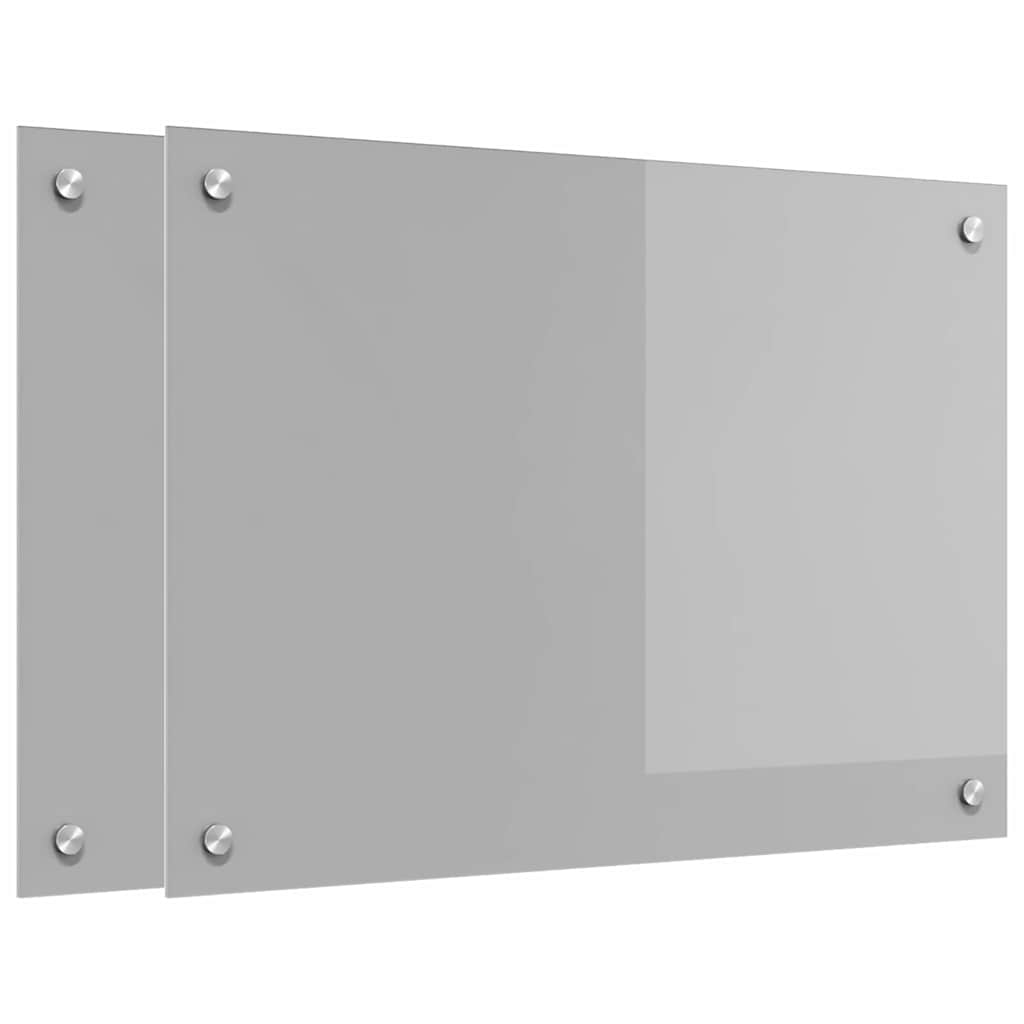 Køkkenbacksplash 2 stk. Lysegrå 70 x 50 cm hærdet glas