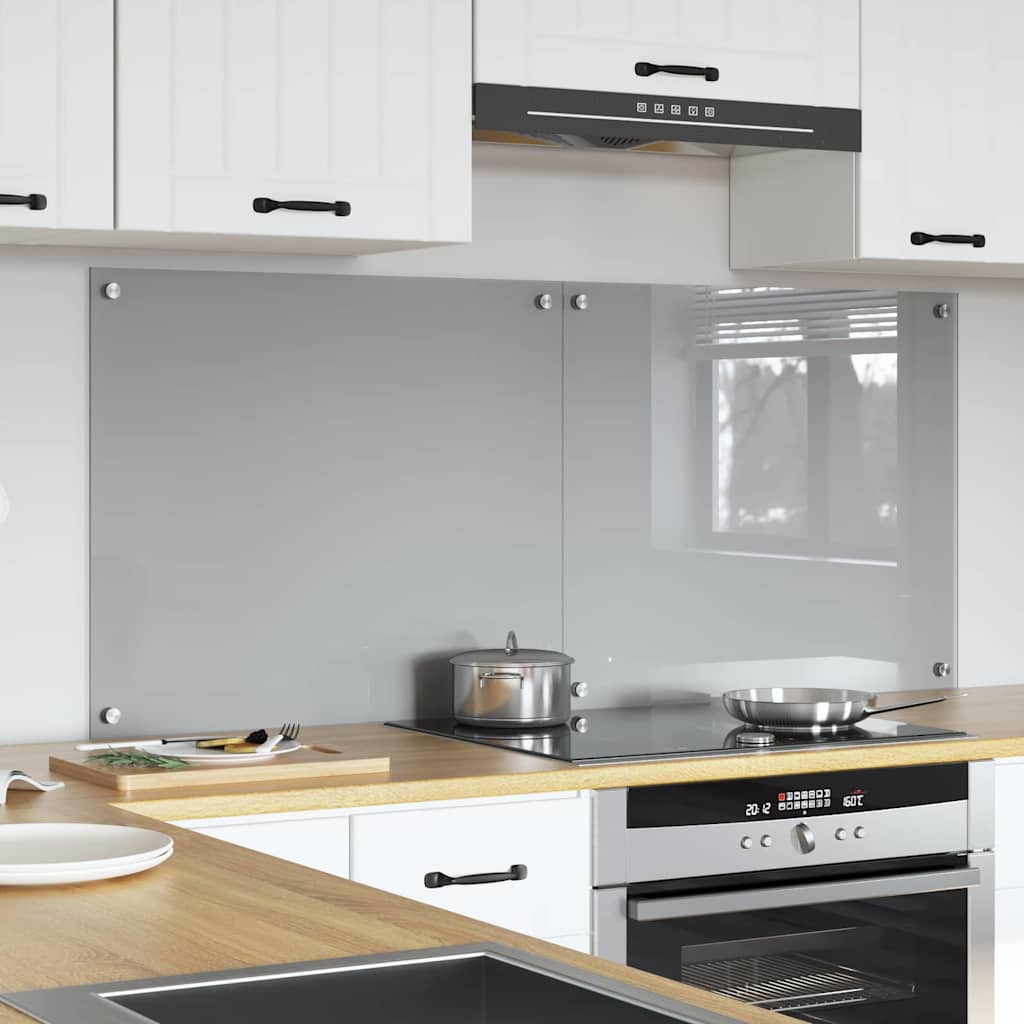 Køkkenbacksplash 2 stk. Lysegrå 70 x 60 cm hærdet glas