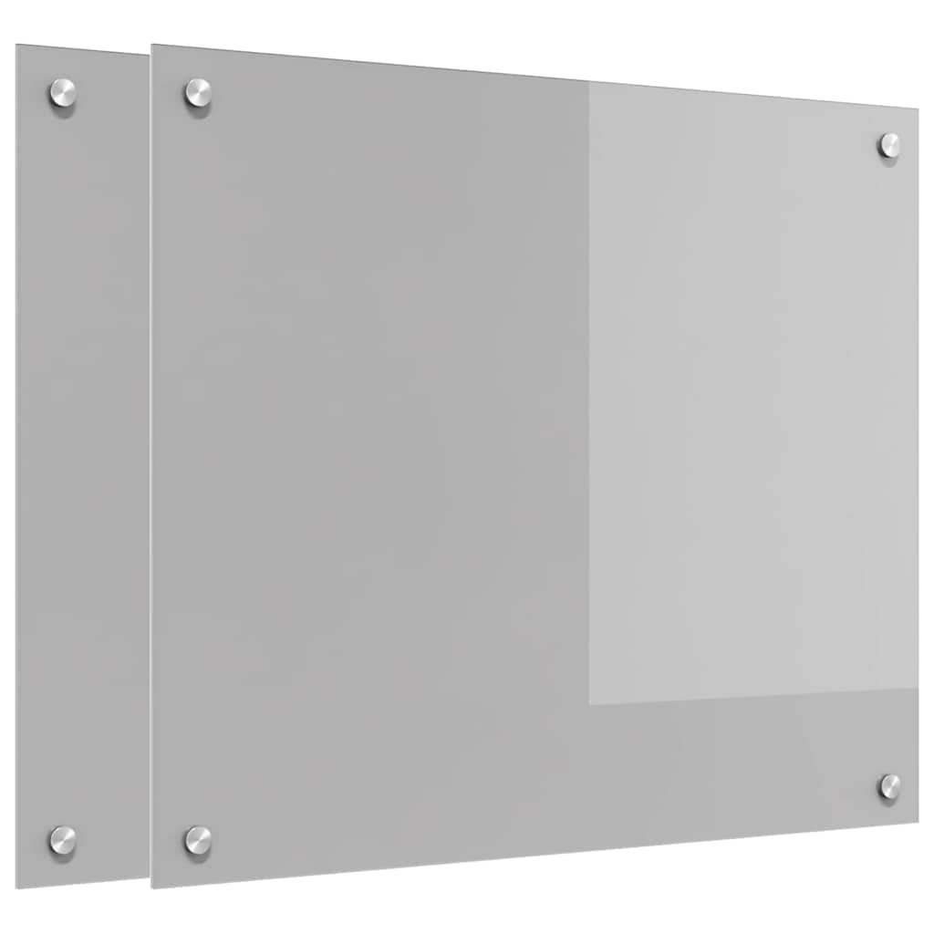 Køkkenbacksplash 2 stk. Lysegrå 70 x 60 cm hærdet glas