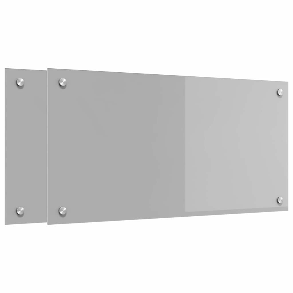 Køkkenbacksplash 2 stk. Lysegrå 80 x 40 cm hærdet glas