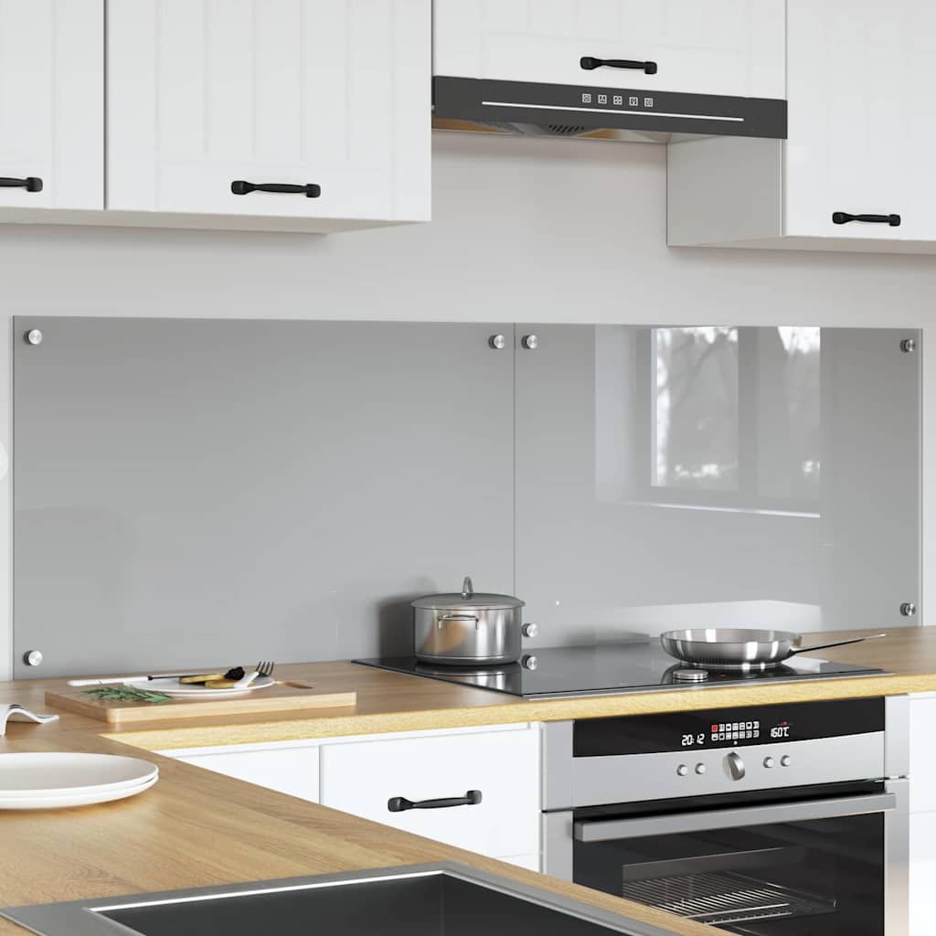 Køkkenbacksplash 2 stk. Lysegrå 80 x 50 cm hærdet glas