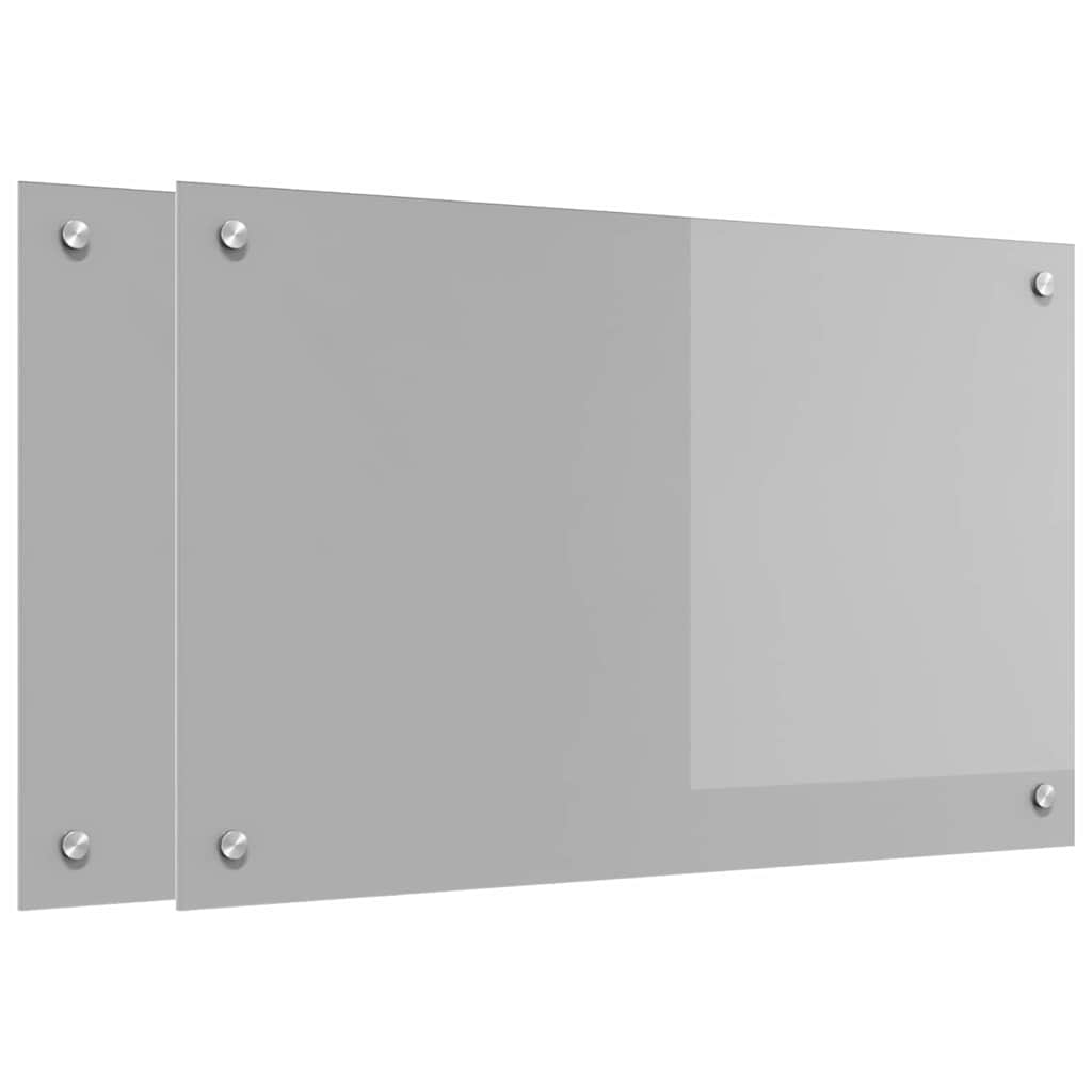 Køkkenbacksplash 2 stk. Lysegrå 80 x 50 cm hærdet glas