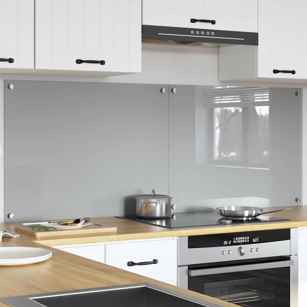 Køkkenbacksplash 2 stk. Lysegrå 80 x 60 cm hærdet glas