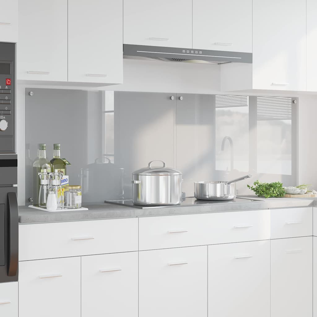 Køkkenbacksplash 2 stk. Lysegrå 90 x 60 cm hærdet glas