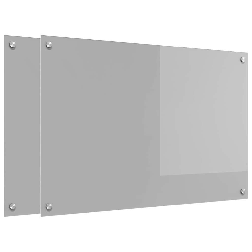 Køkkenbacksplash 2 stk. Lysegrå 90 x 60 cm hærdet glas