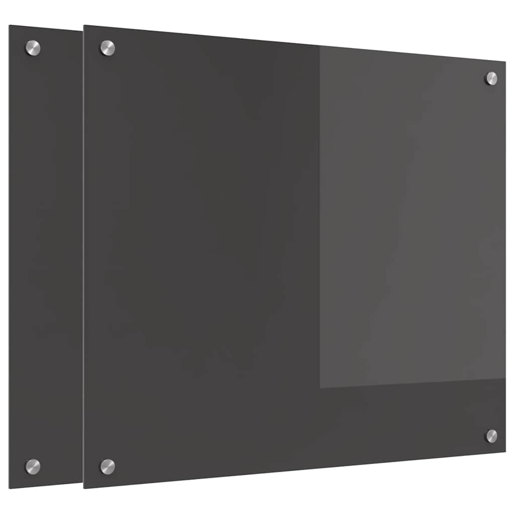 Køkkenbacksplash 2 stk. Mørkegrå 70 x 60 cm hærdet glas